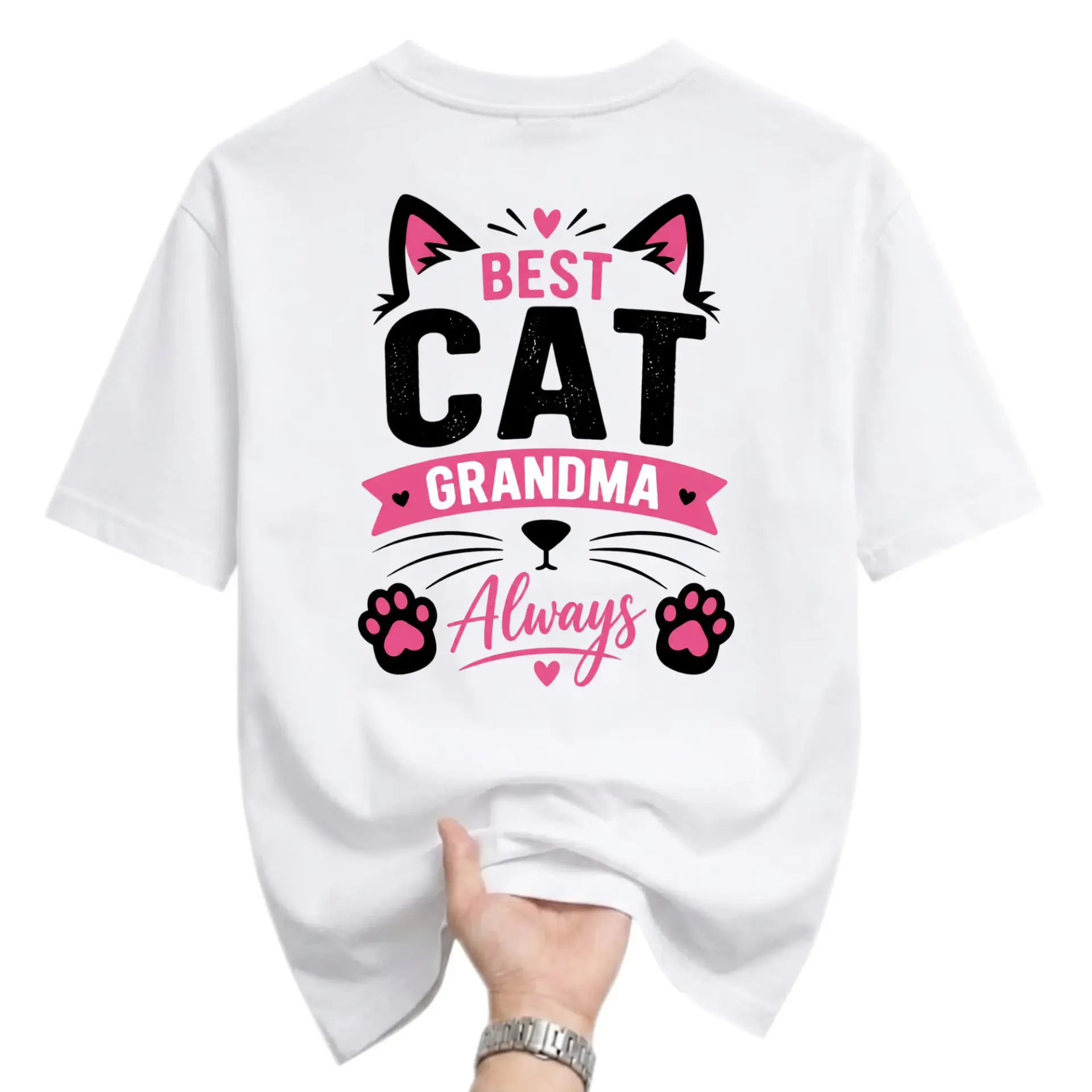 Funny Shirt Best Cat Grandma Always Graphic Printed Unisex T-Shirt Comfortable Cotton Blend Casual Crew Neck Tee
