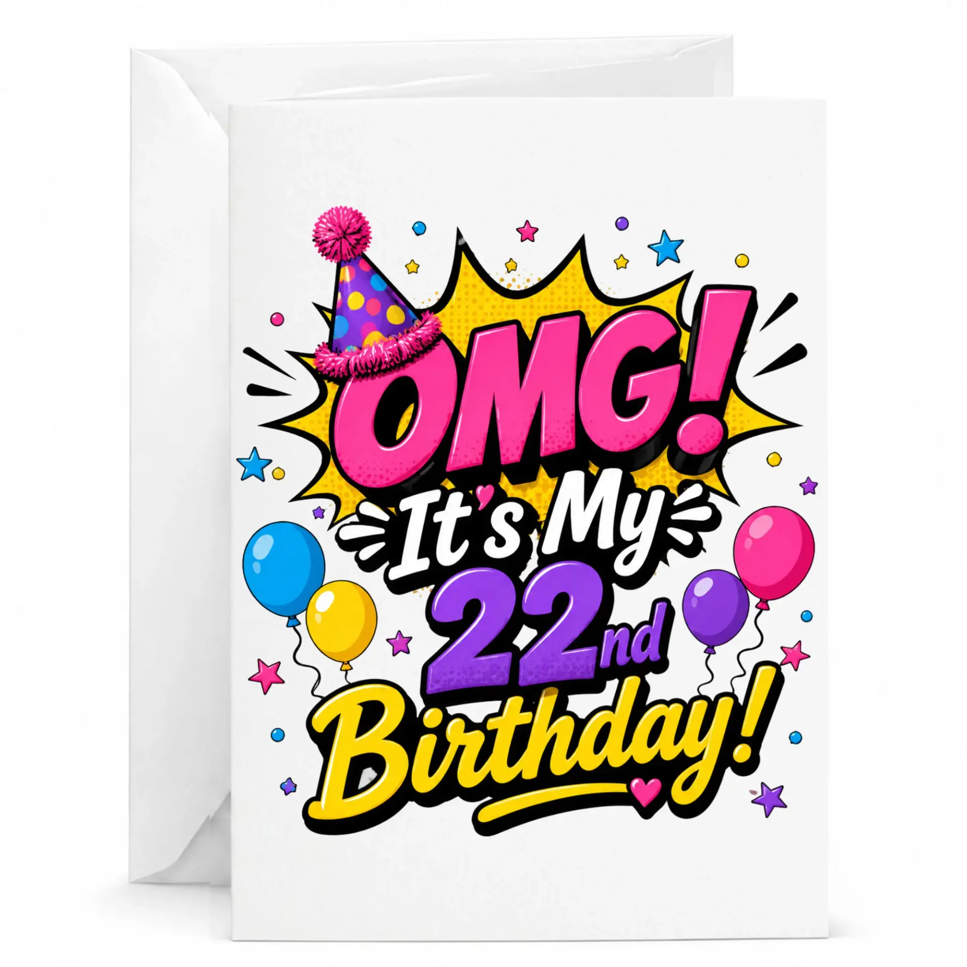 Birthday Card Funny Omg It Is My 22nd Birthday Greeting Card with Envelope for Twenty-Second Birthday Celebration