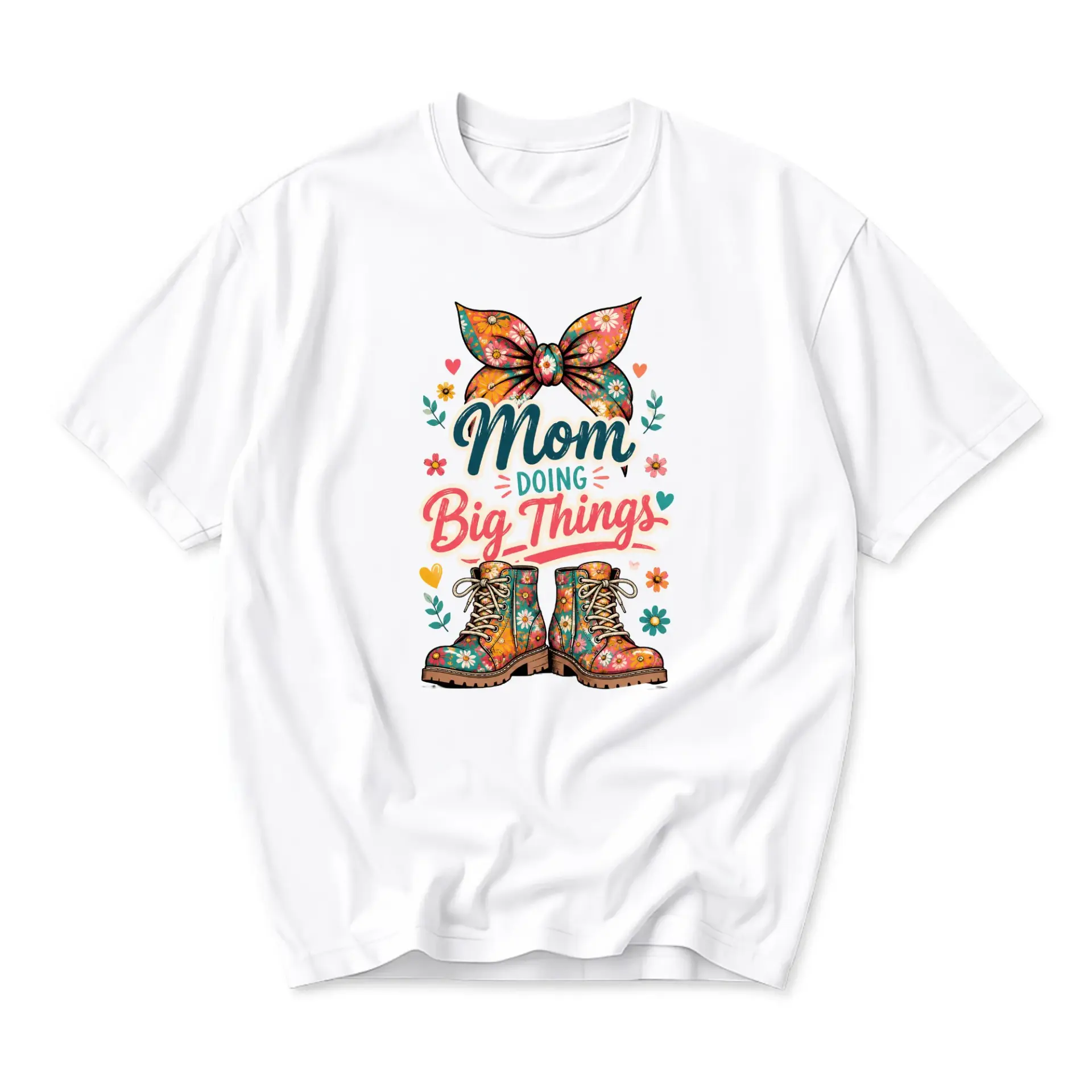 Graphic Tee Mom Doing Big Things Floral Boot Design Unisex Casual Crew Neck T-Shirt for Everyday Comfort Style