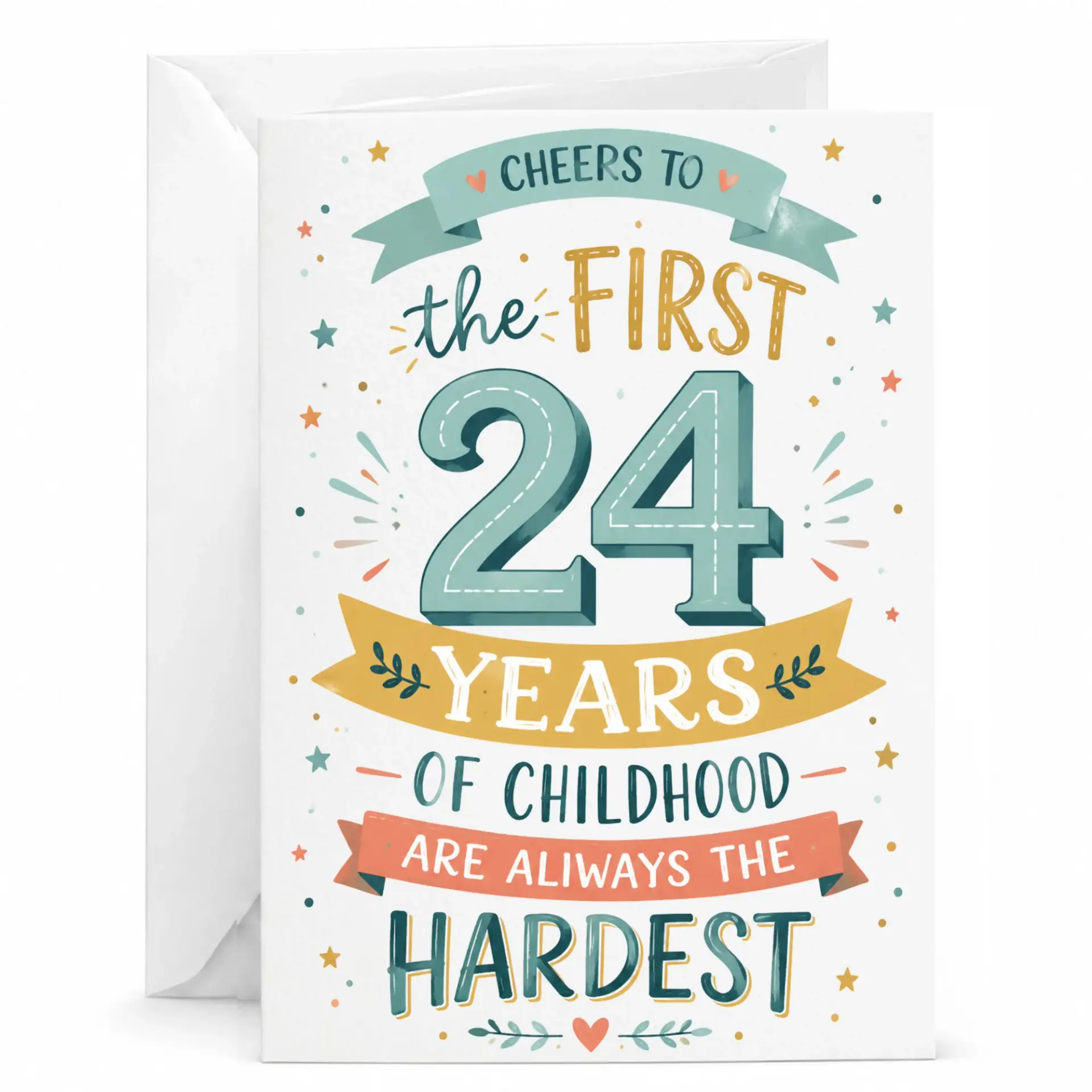 Funny 24th Birthday Card for Him or Her, Humorous Milestone Greeting Card, Milestone Celebration Stationery