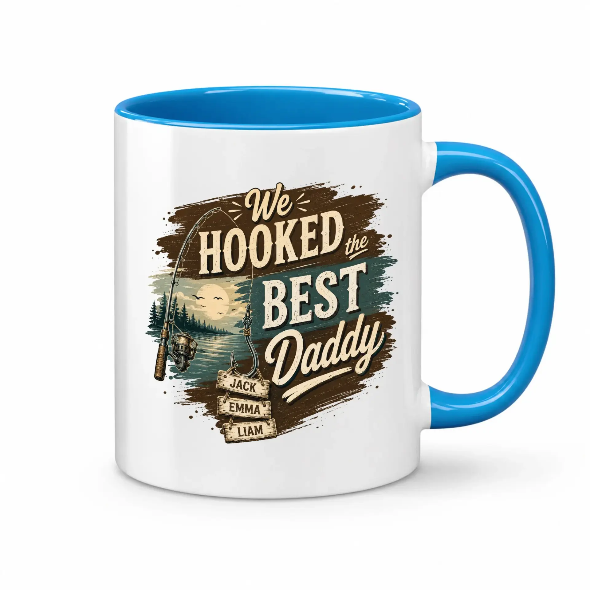 Personalized Fishing Coffee Mug Featuring We the Best Design with Custom Names for Father Day Gift Idea