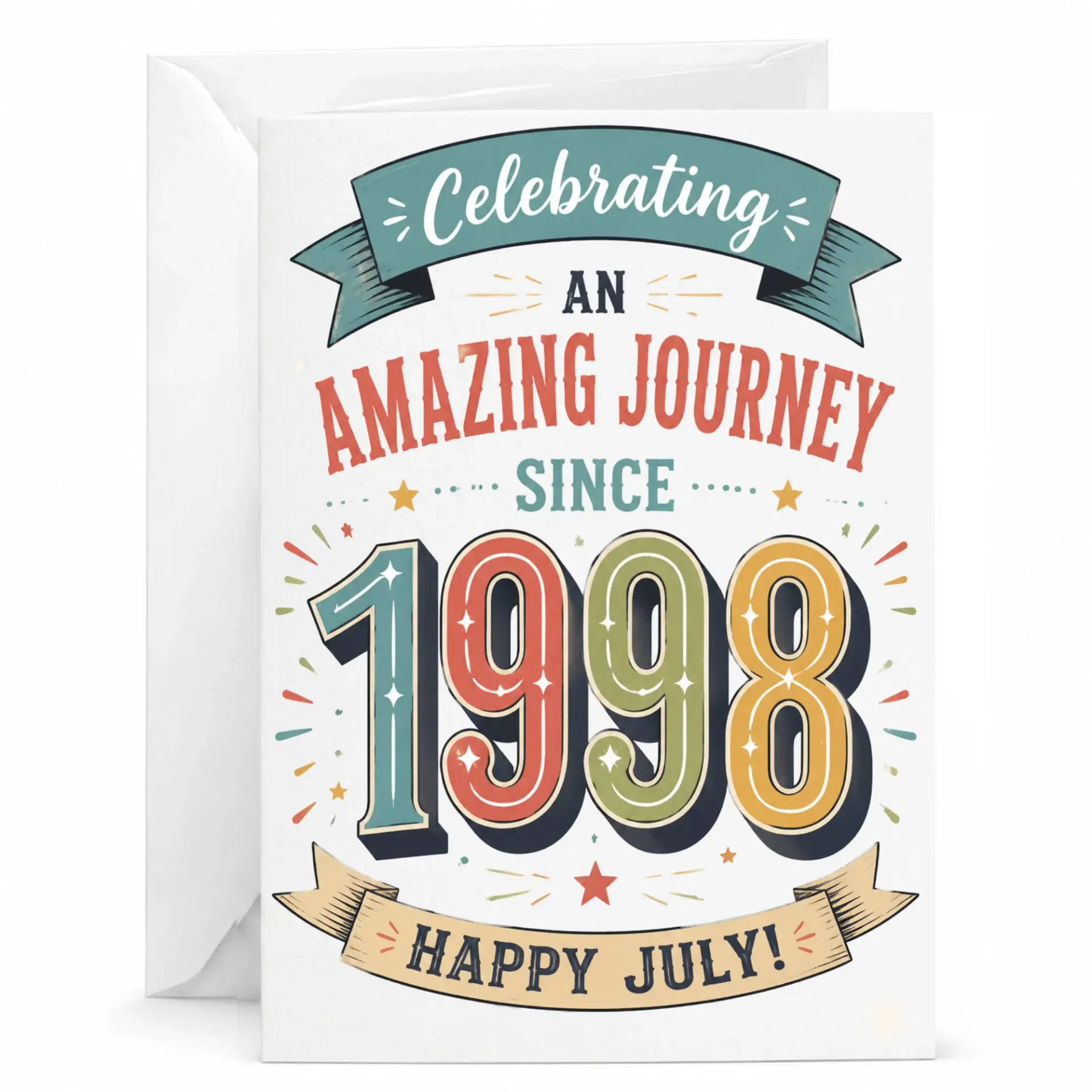 Greeting Card Celebrating an Amazing Journey Since 1998 Happy July Vintage Style Milestone Birthday Anniversary Card