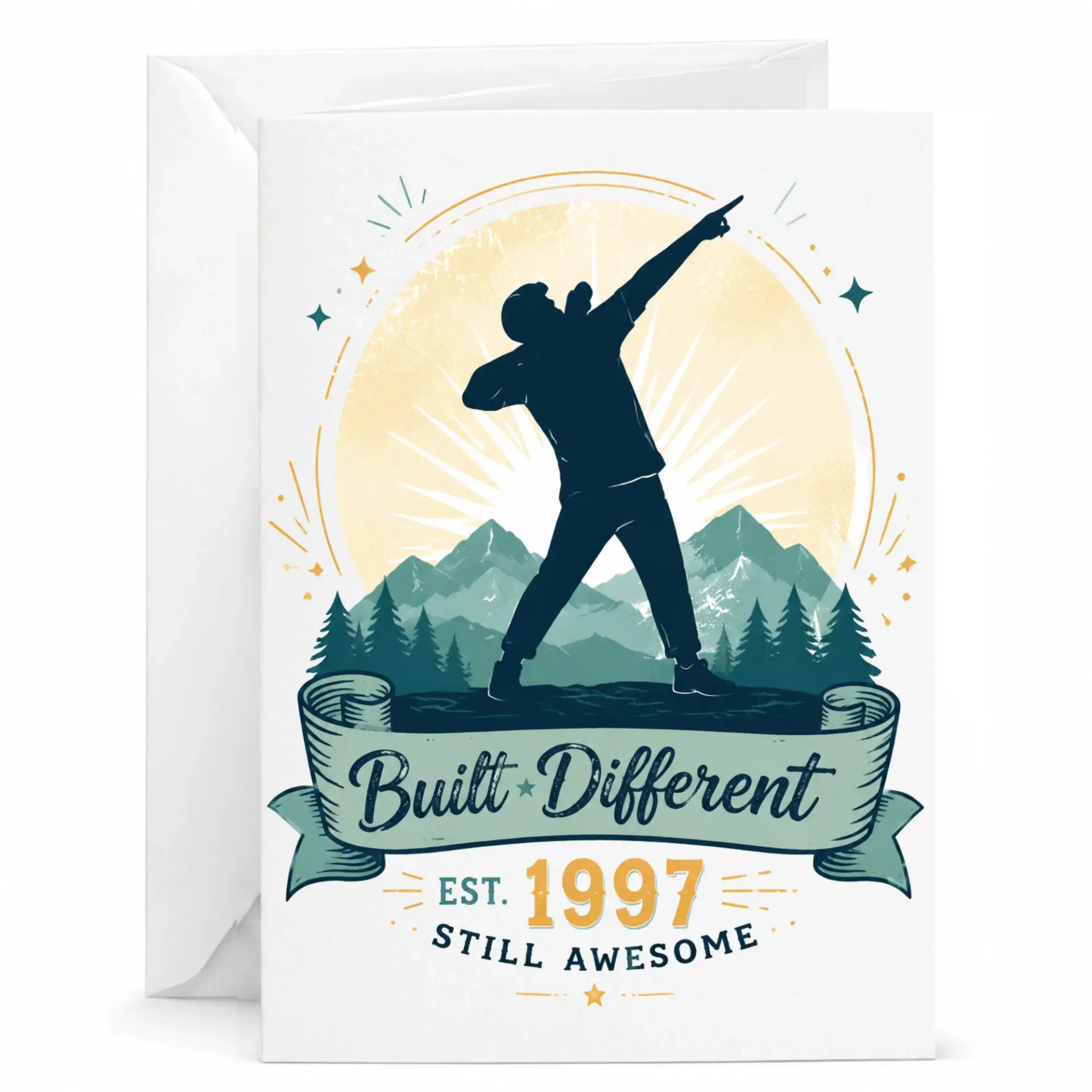 Greeting Card Built Different Est 1997 Still Awesome Birthday Anniversary Celebration Stationery 5x7 Inches with Envelope