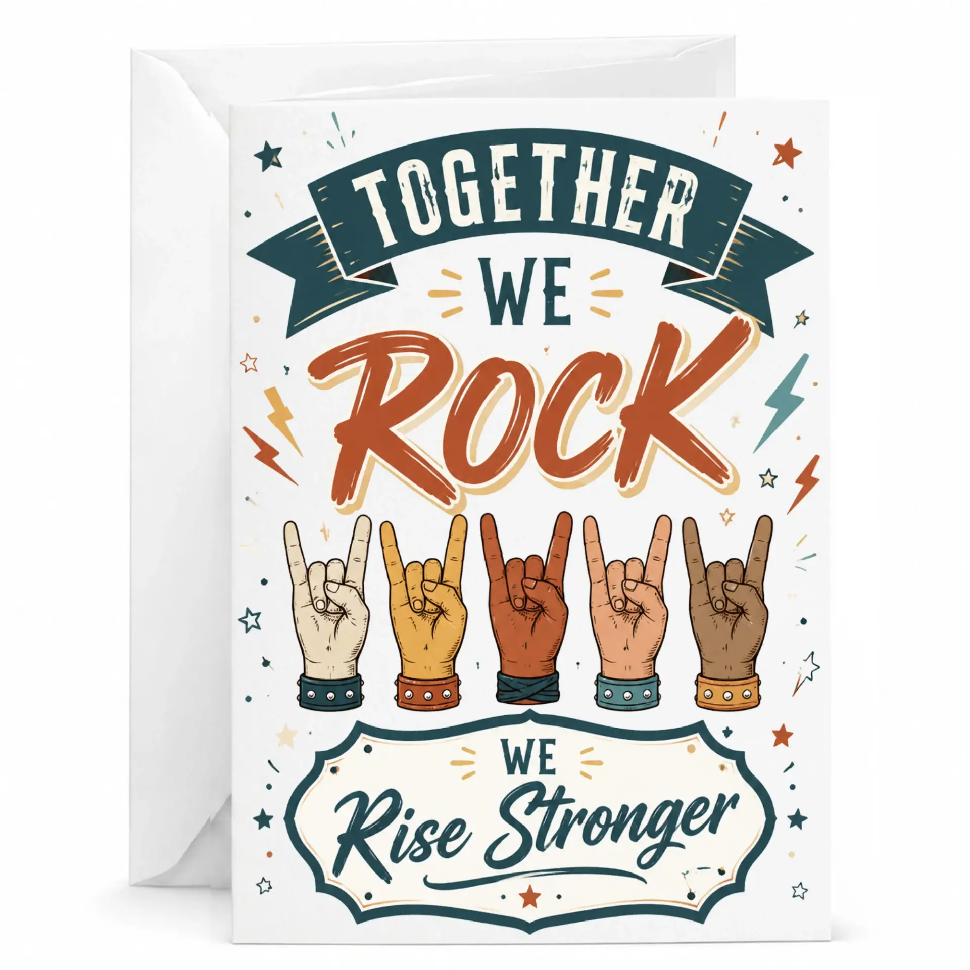 Greeting Card Together We Rock We Rise Stronger Inspirational Message for Friends and Partners 5x7 Inch Folded Card