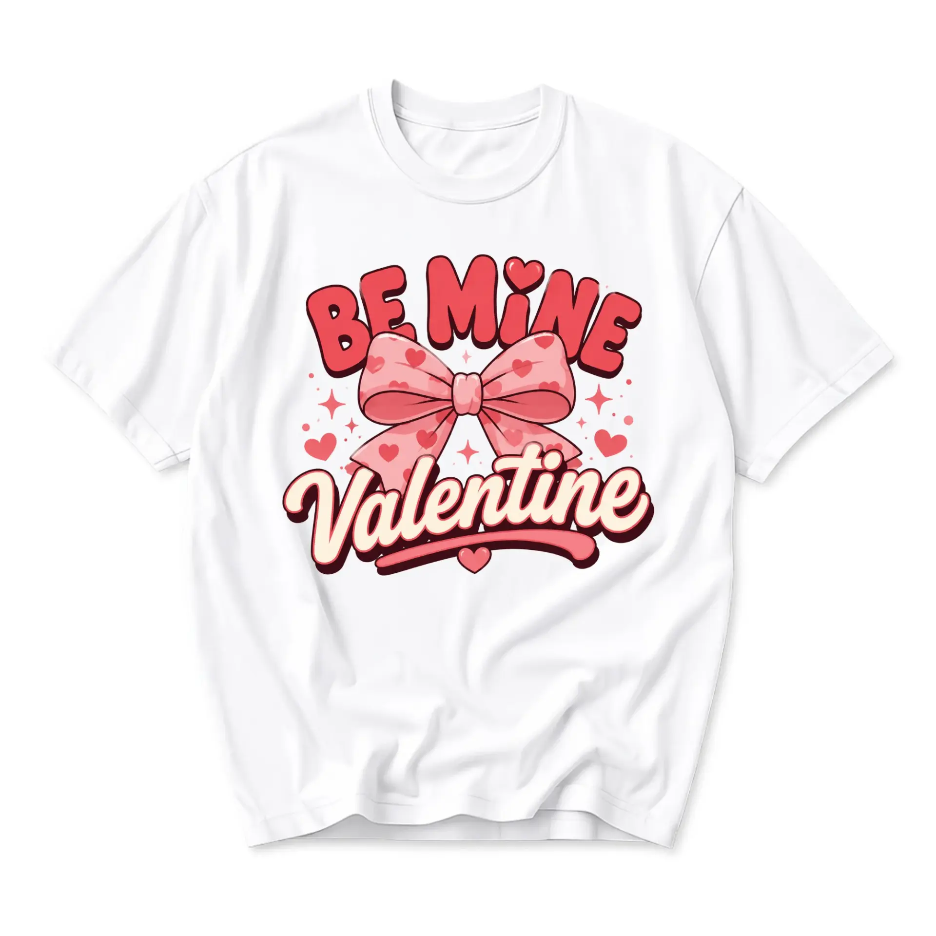 Graphic Tee Be Mine Valentine Heart Bow Print Unisex Crew Neck Casual Everyday Wear Soft Cotton Blend T-Shirt Top