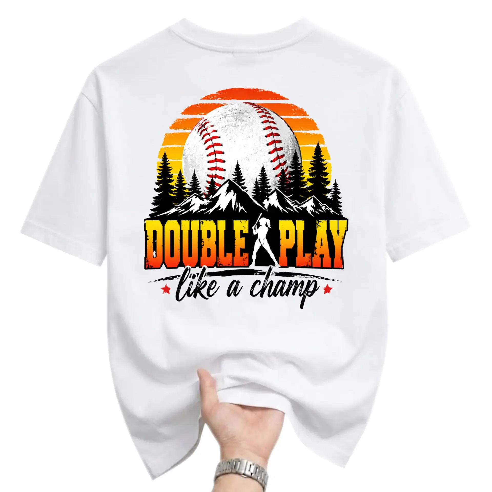 T-shirt Double Play Like a Baseball Graphic Tee Sport Lover Gift Casual