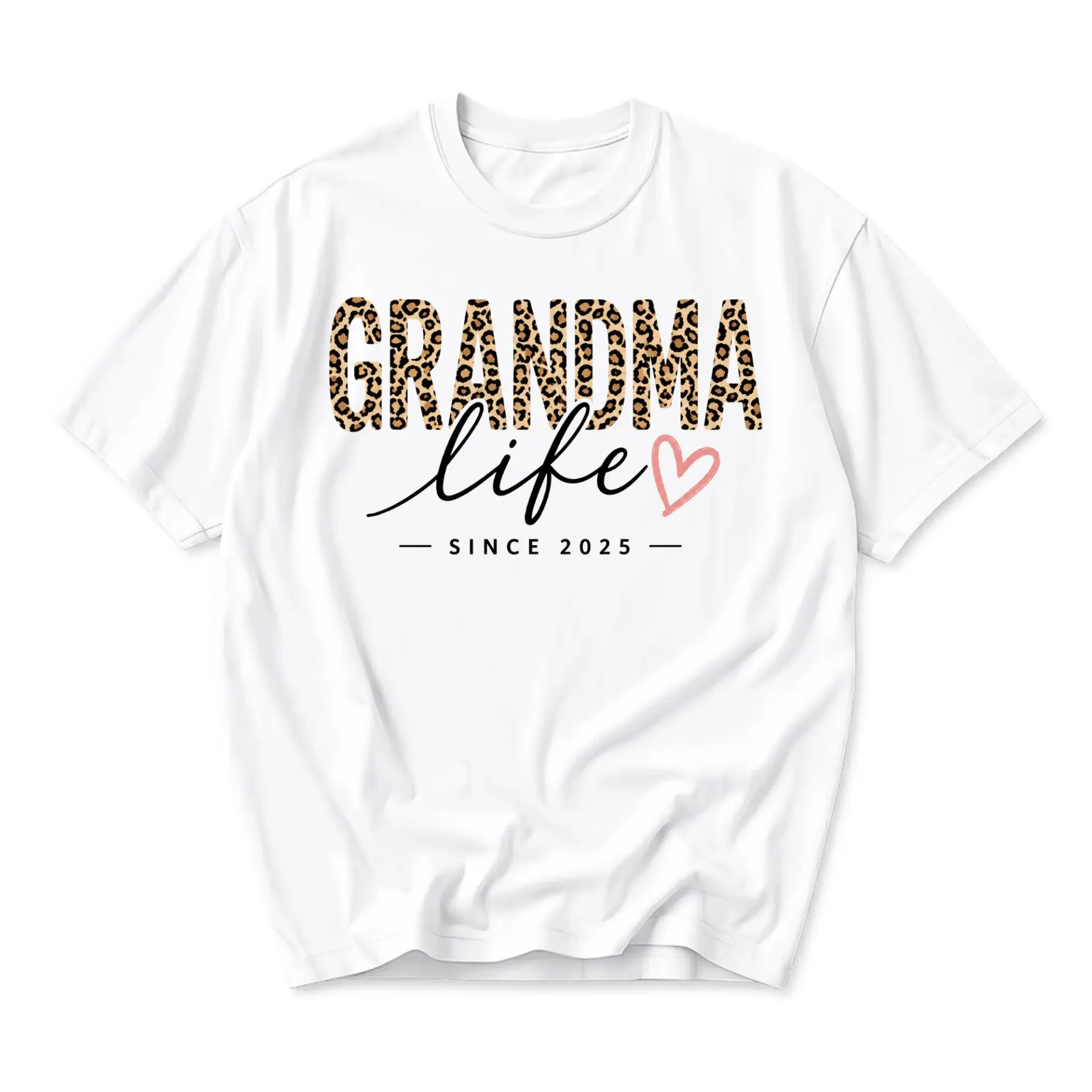 Graphic Tee Grandma Life Since 2025 Leopard Print Design Unisex Casual Crew