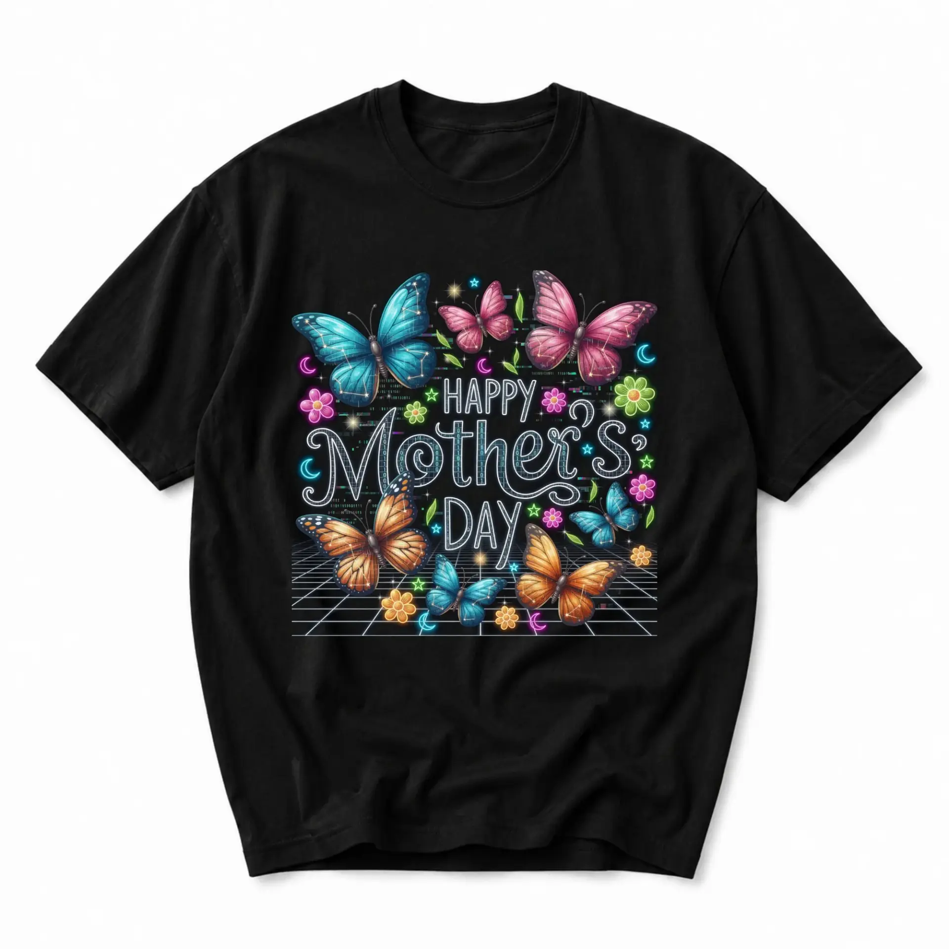 T-shirt Happy Mother Day Butterfly Print Unisex Graphic Tee Short Sleeve Casual Everyday Cotton Crew Neck Apparel
