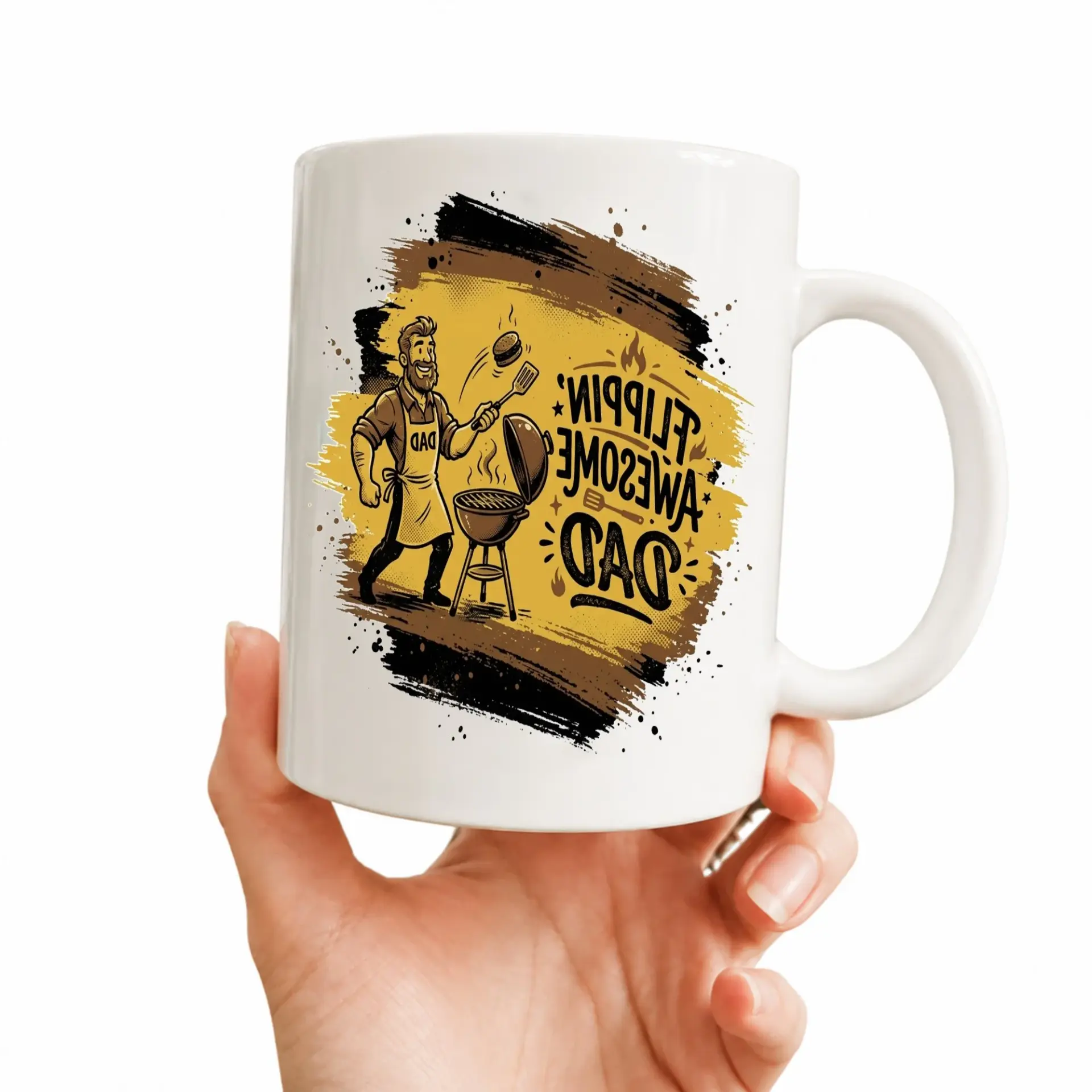 Funny Coffee Mug Flippin Awesome Dad Ceramic Cup with Blue Handle for Outdoor Cooking Enthusiasts Gift