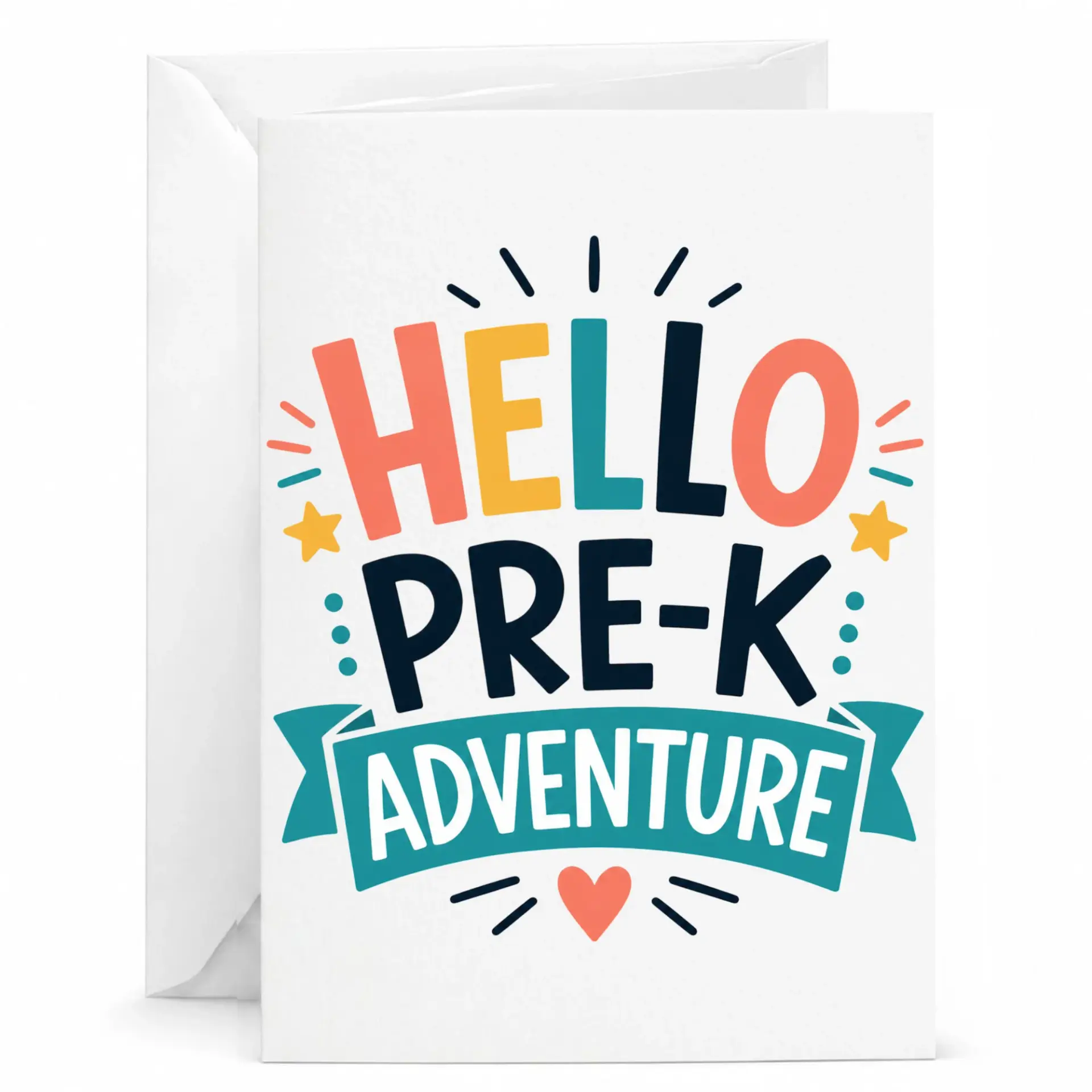 Greeting Card Hello Pre-K Adventure Colorful Typography Design for Educational and