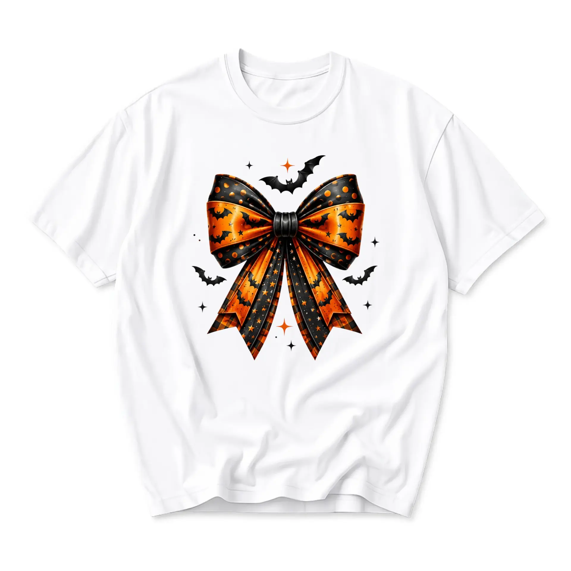 Graphic Tee Halloween Bow Print Unisex T-Shirt Seasonal Holiday Short Sleeve Top for Casual Everyday Wear