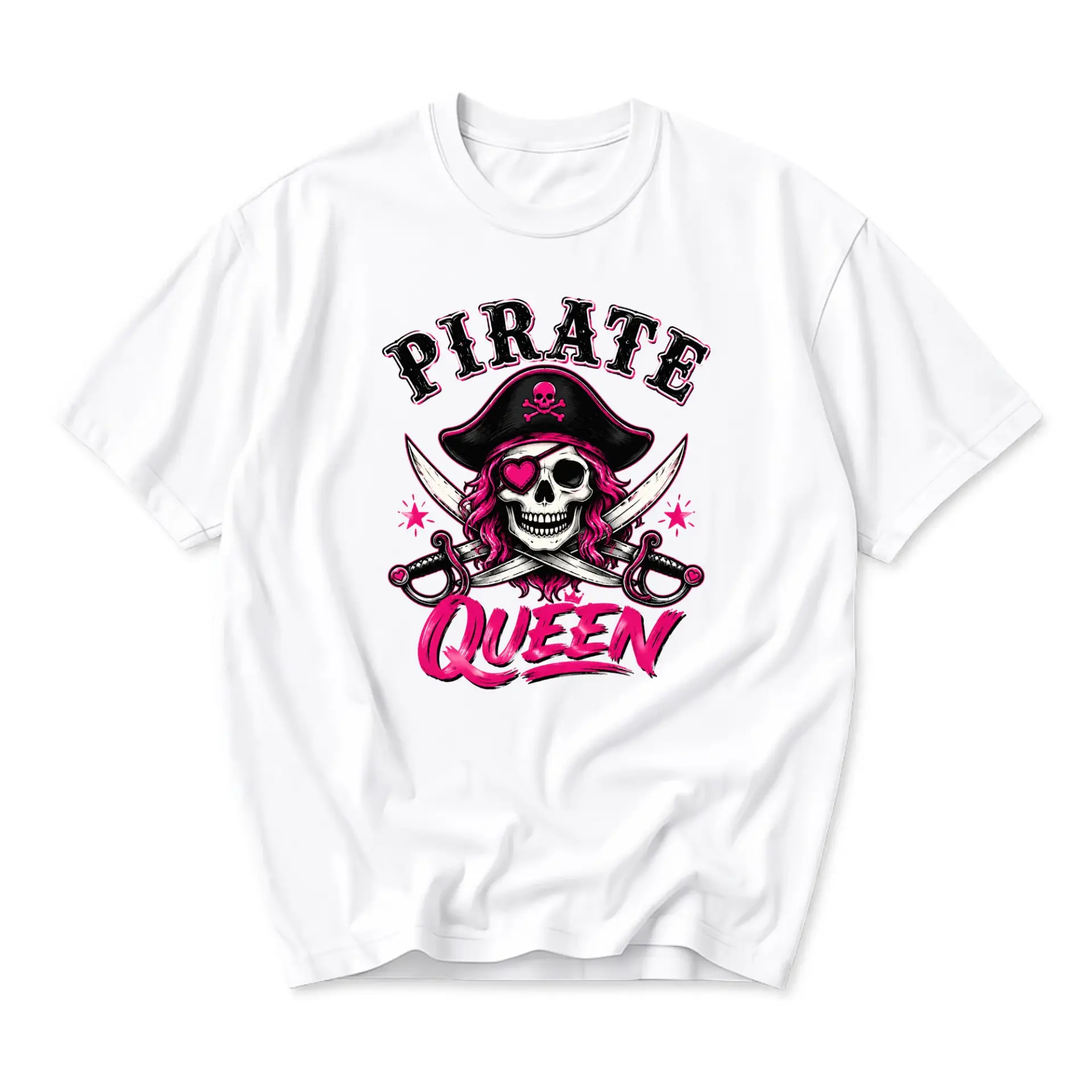 Graphic Tee Pirate Queen Skull Design Unisex Casual Everyday Short Sleeve Crew Neck Cotton Blend White Shirt