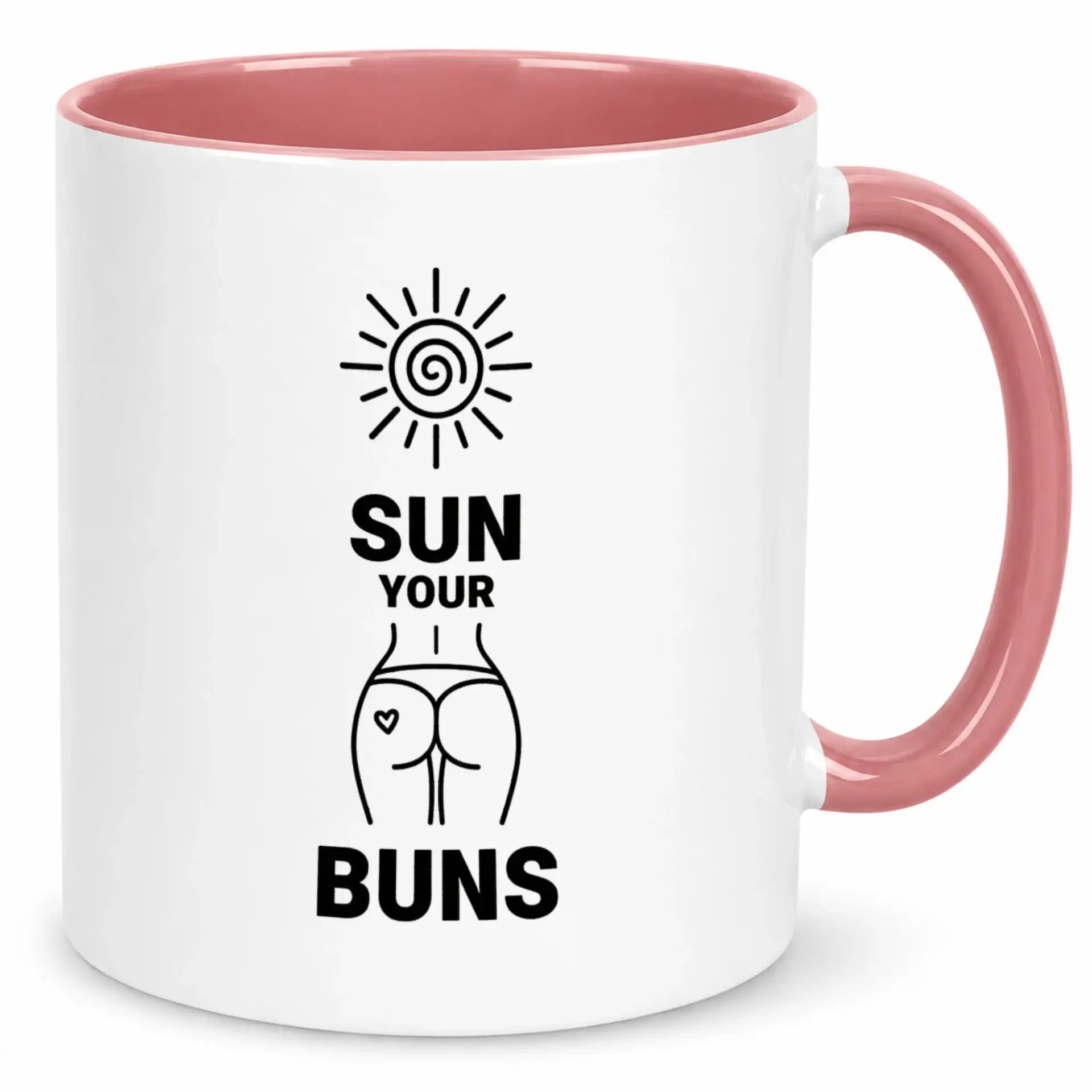 Funny Ceramic Coffee Mug 11oz or 15oz Capacity Two-Tone Sun Your Buns Humorous Design for Home and Office