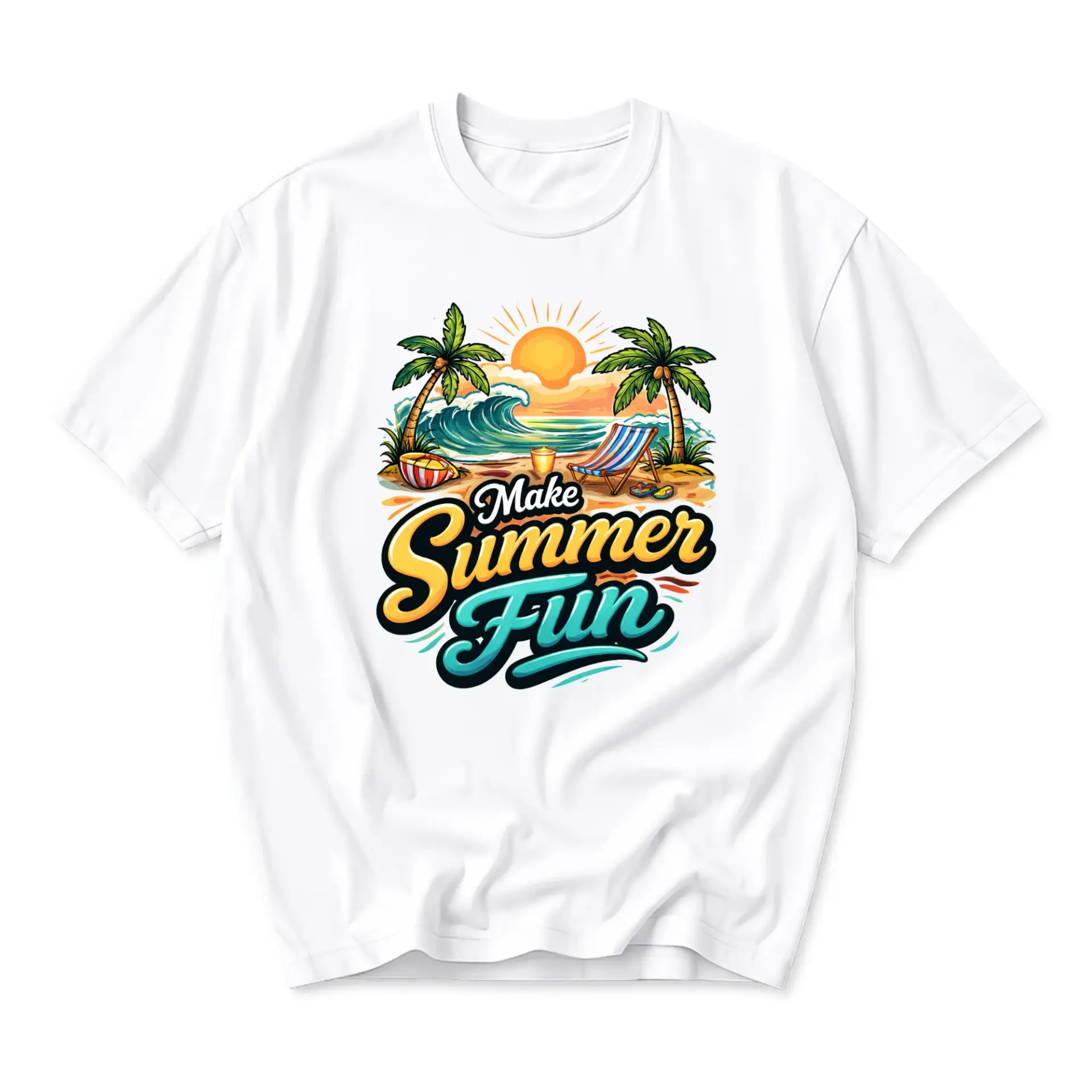 Graphic Tee Make Summer Fun Beach Scene Vacation Apparel for Casual Everyday Style Unisex Crew Neck Cotton T-Shirt