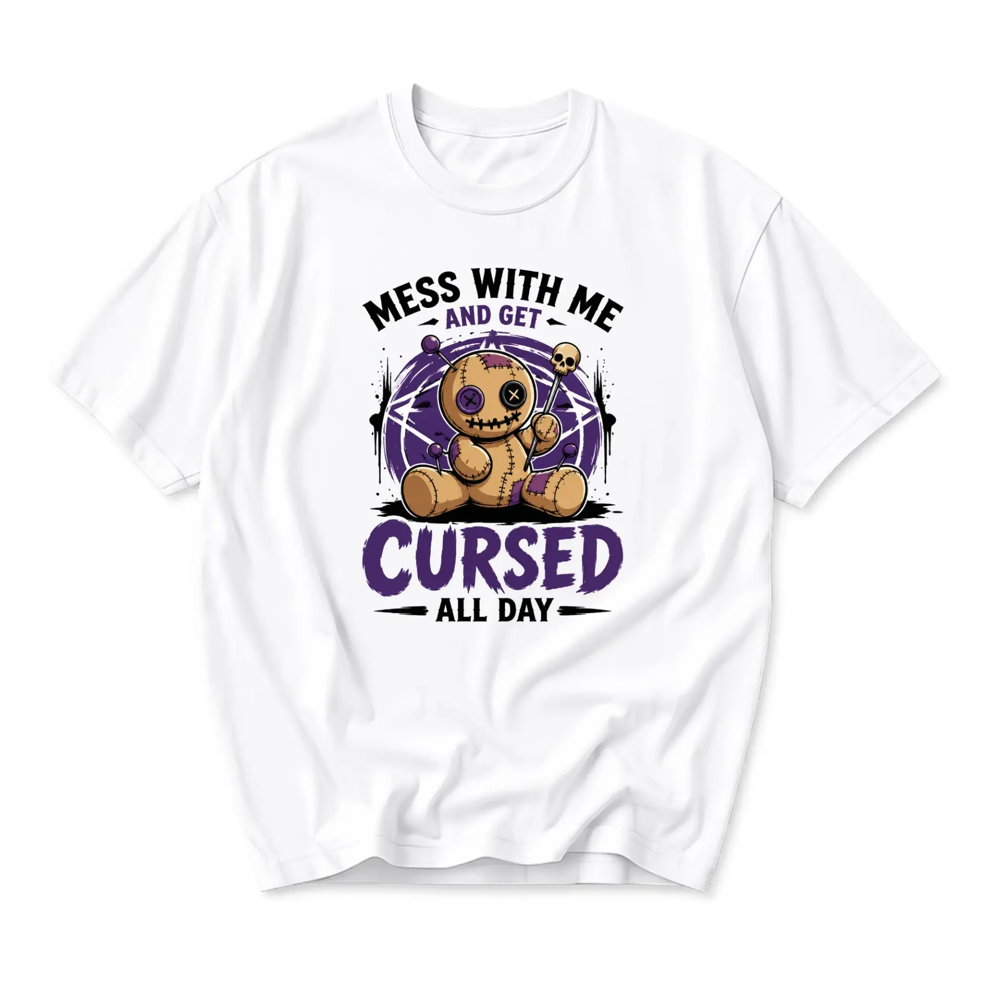 Funny Shirt Mess with Me and Get Cursed All Day Graphic Tee Unisex Crew Neck Casual Cotton Blend Soft Top Apparel