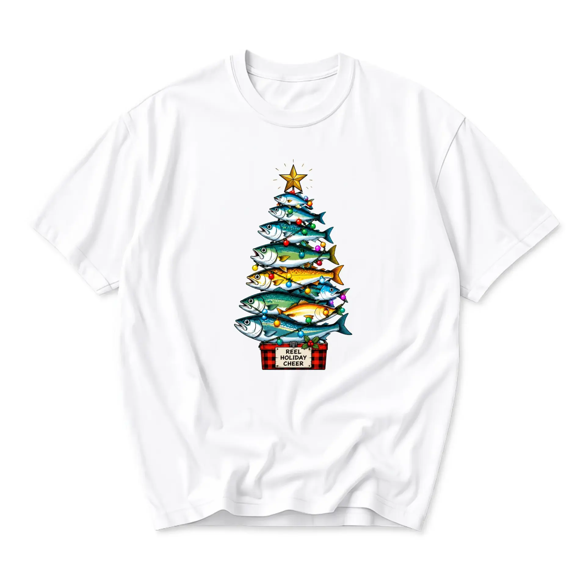 Graphic Tee Reel Holiday Cheer Fishing Christmas Tree Unisex Crew Neck