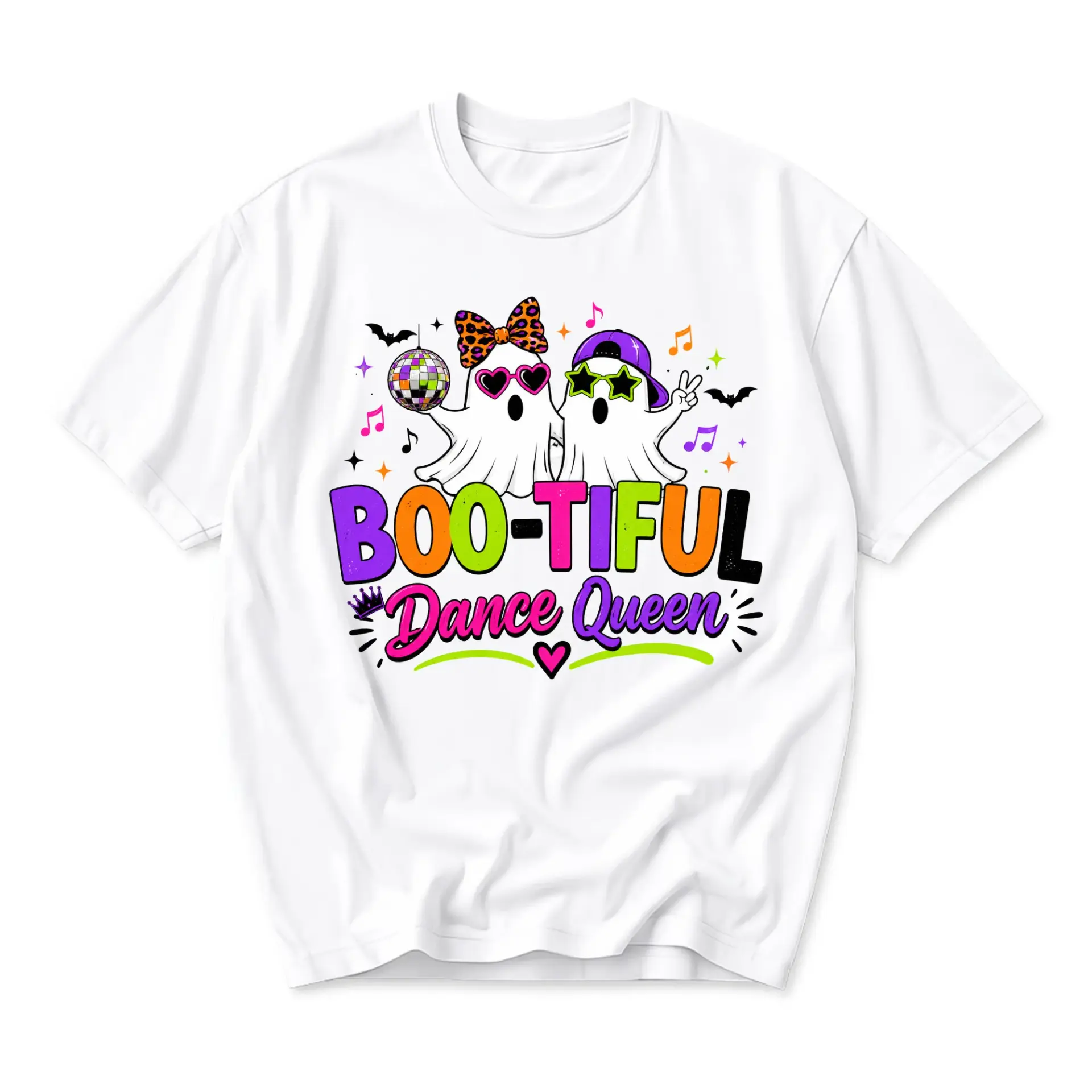 Funny Shirt Boo-Tiful Dance Queen Ghost Graphic Tee Casual Unisex Crew Neck Top for Fall Season Apparel and Gifts