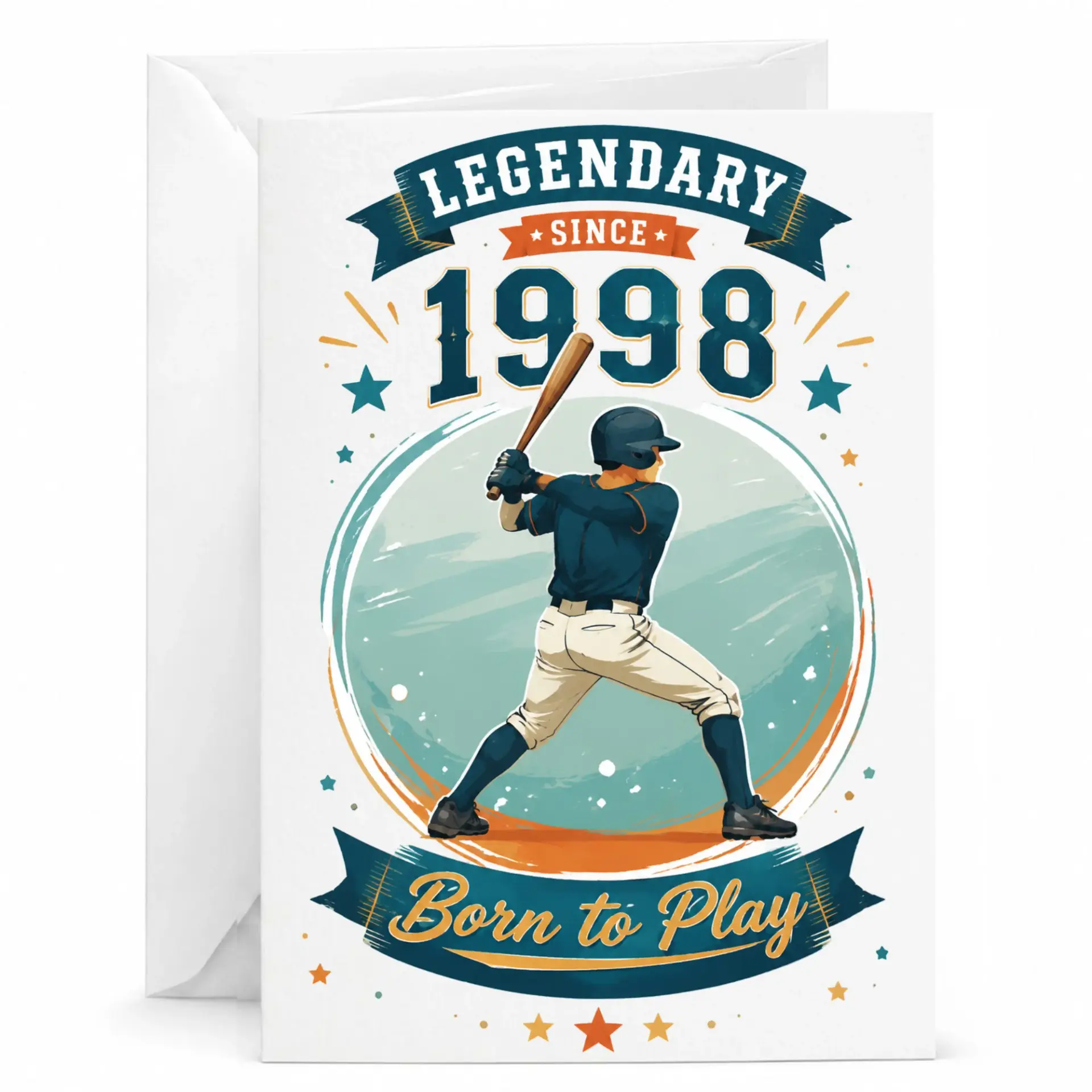 Greeting Card Legendary Since 1998 Baseball Theme Funny Birthday Stationery for Sports Fans and Athletes