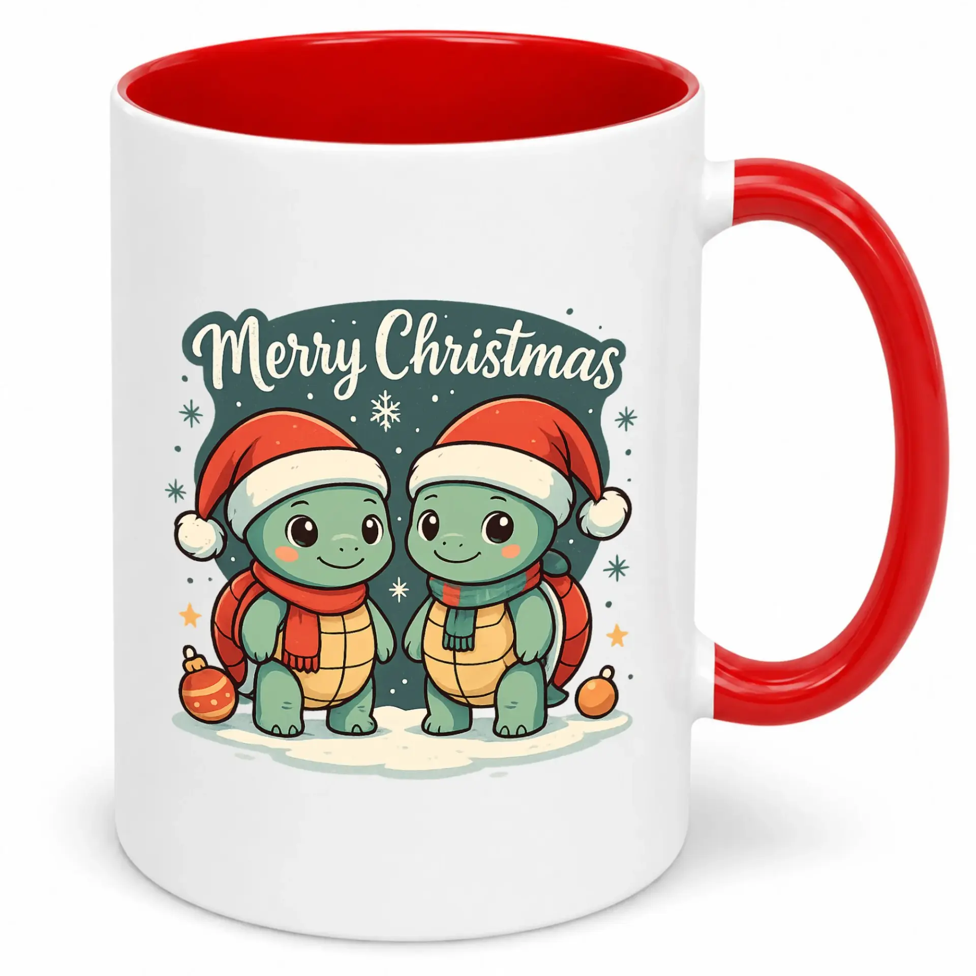 Cute Christmas Turtle Ceramic Coffee Mug with Festive Animal Design, Holiday Tea Cup for Hot Cocoa and Seasonal Beverages, 11 Oz or 15 Oz Gift Idea