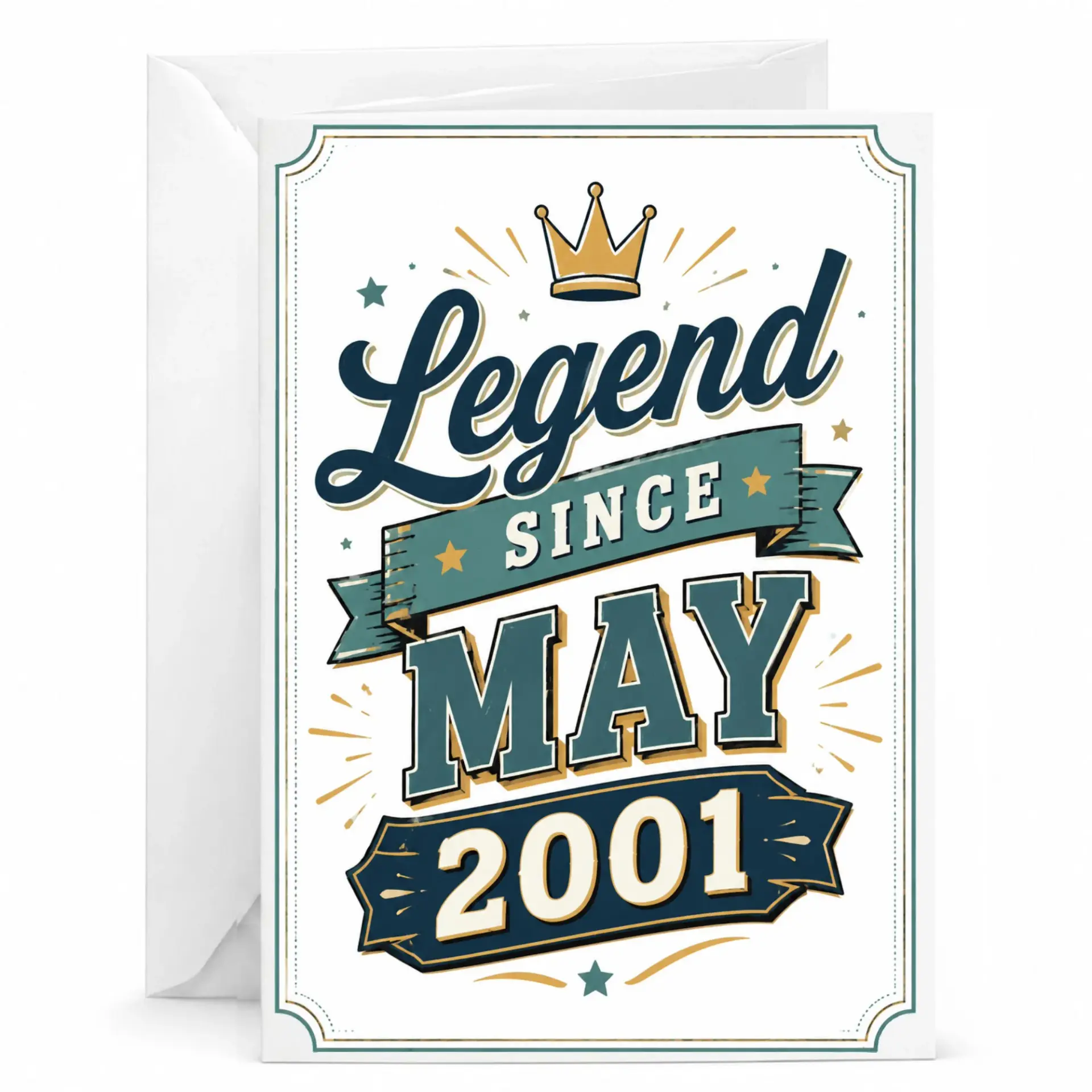 Birthday Card Legend Since May 2001 Vintage Style Greeting Card with Matching White Envelope for Milestone Celebrations
