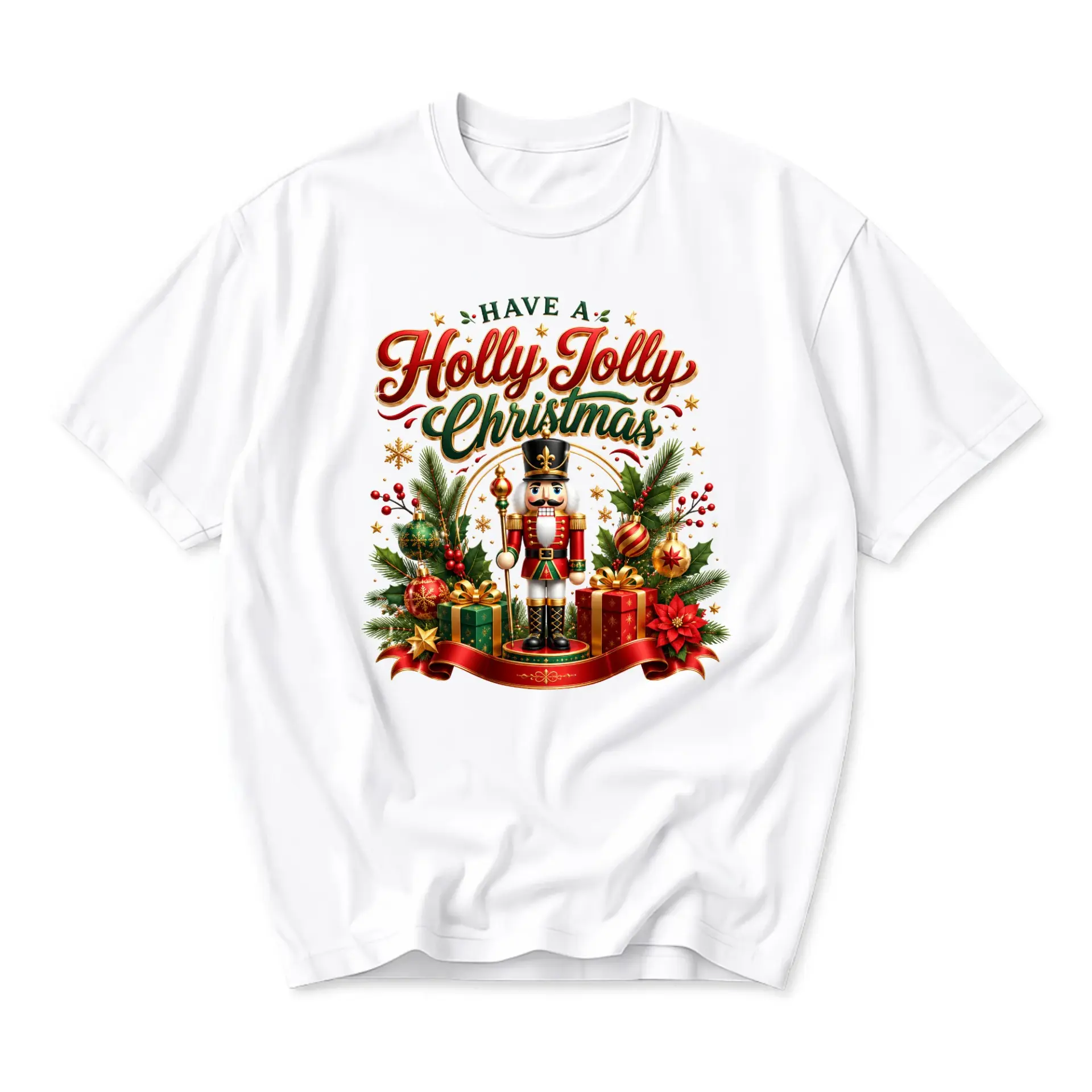 Graphic Tee Have a Holly Jolly Christmas Nutcracker Holiday Print Unisex Short Sleeve Crew Neck Cotton Casual Shirt