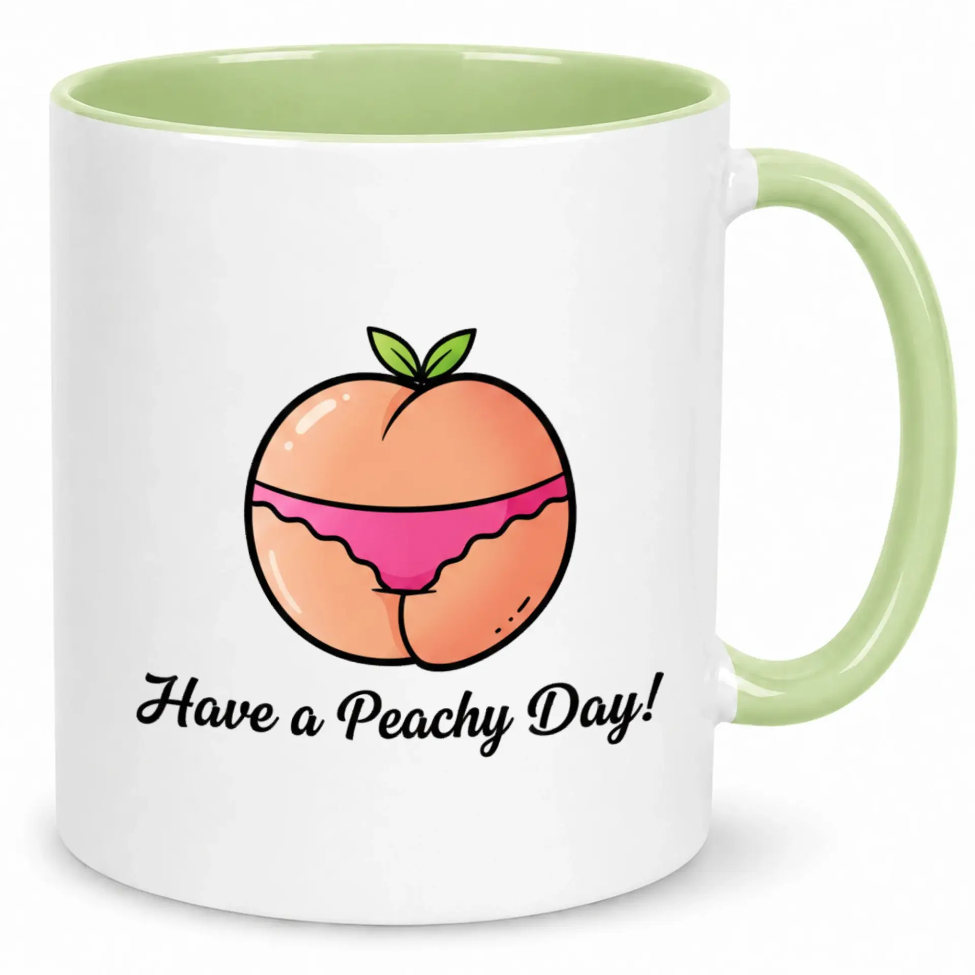 Funny Ceramic Coffee Mug with Humorous Peach Design and "have a Peachy Day!" Pun Text - Unique Gift Idea for Friends or Coworkers
