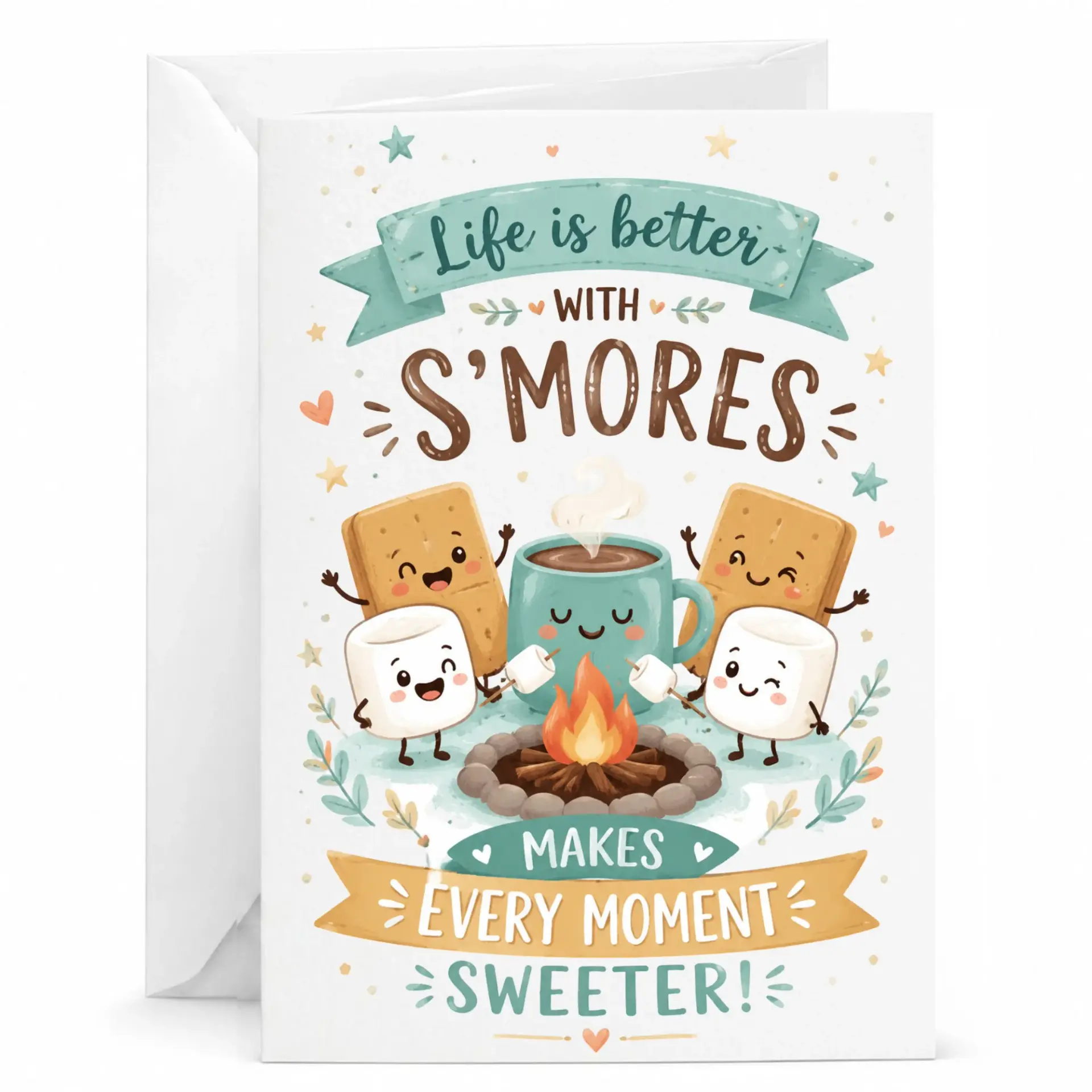 Funny S'mores Greeting Card for Friends and Family Cute Campfire Illustration on Premium Paper Any Occasion