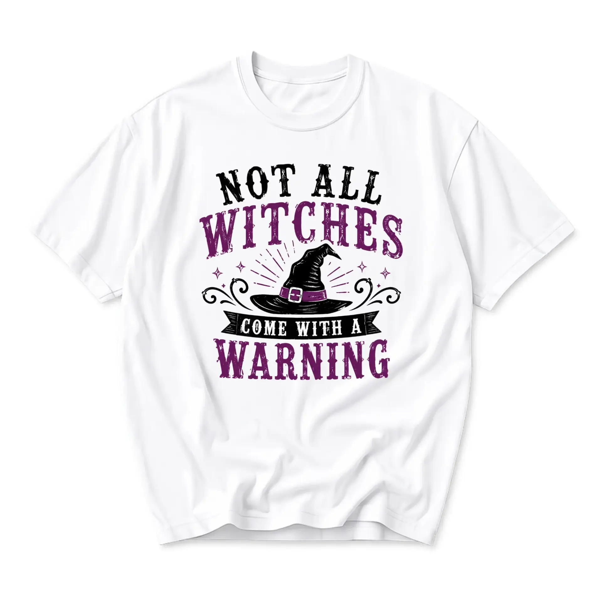 Funny Shirt Not All Witches Come with a Warning Graphic Tee Unisex Casual Crew Neck Comfortable Cotton Blend Top