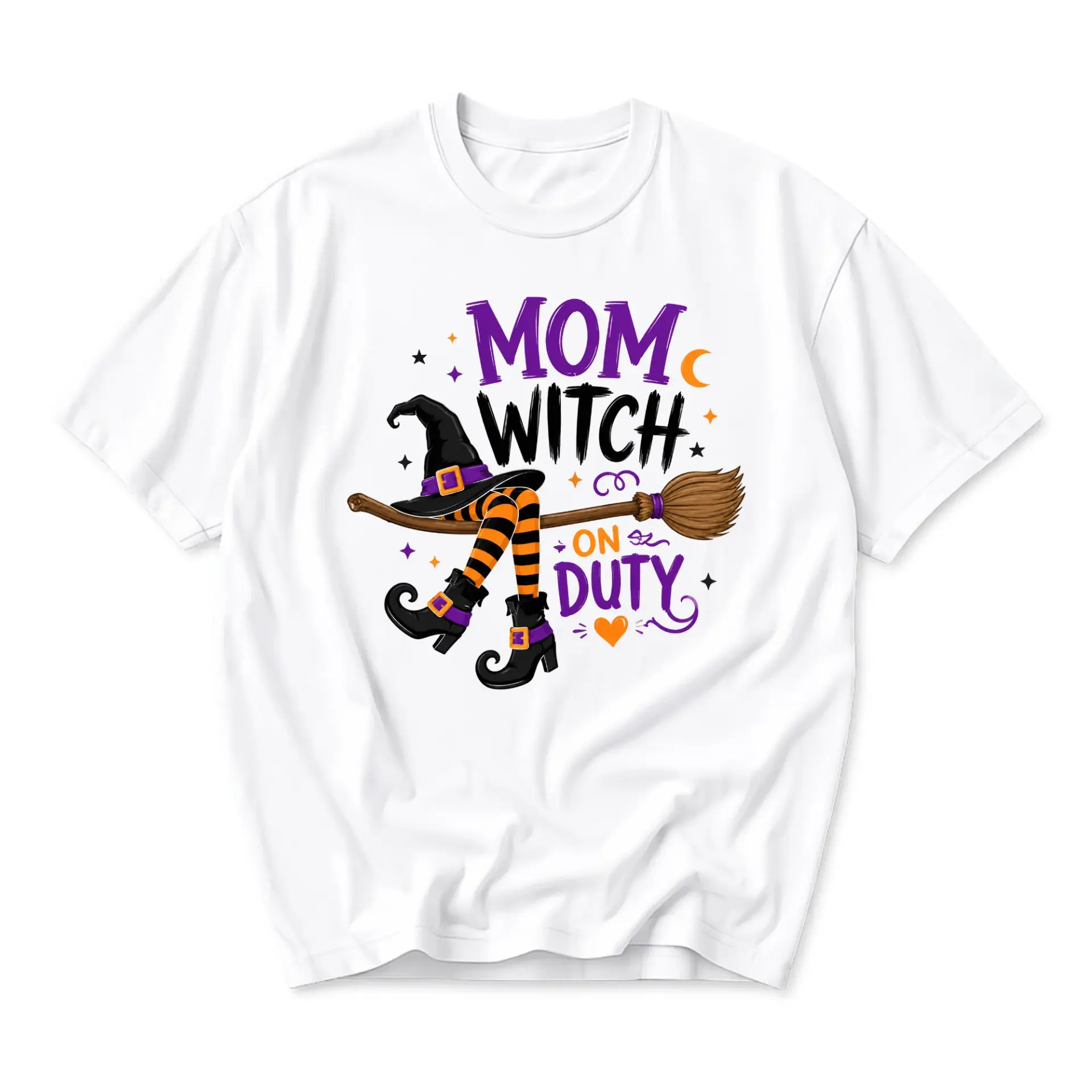 Graphic Tee Mom Witch on Duty Funny Halloween Shirt Casual Unisex Short Sleeve Crew Neck Cotton Blend Top