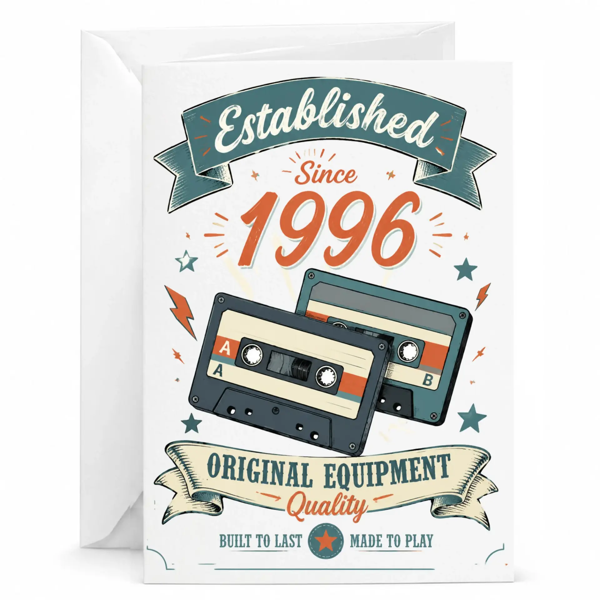 Birthday Greeting Card Established Since 1996 Retro Cassette Tape Design for Vintage Music Lovers and Milestone Celebrations