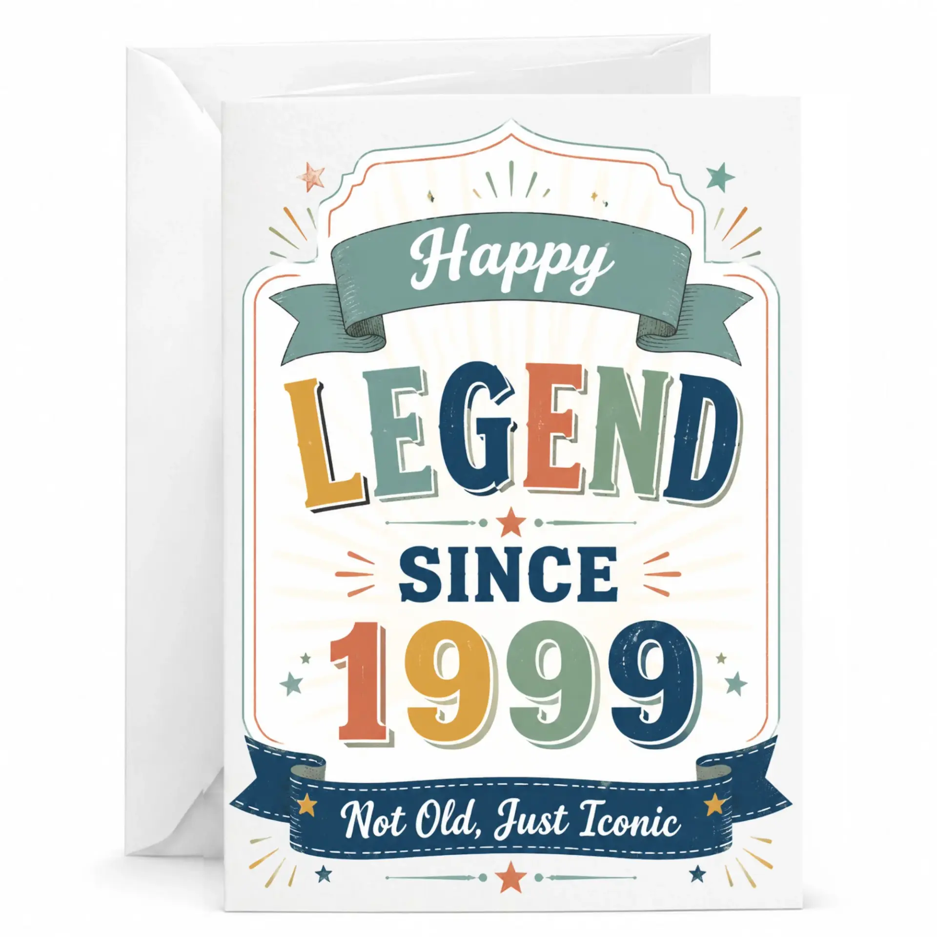 Funny Birthday Card Legend Since 1999 Not Old Just Iconic Retro Milestone Celebration Greeting Card with Envelope