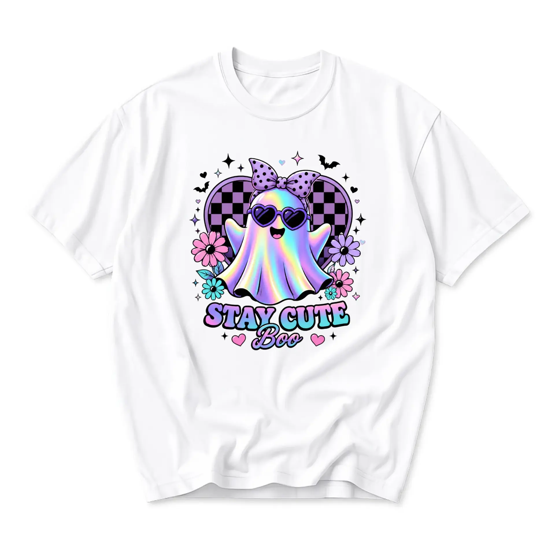Graphic Tee Stay Cute Boo Ghost T-Shirt Fun Spooky Season Unisex Crew Neck Casual Everyday Fashion Cotton Shirt