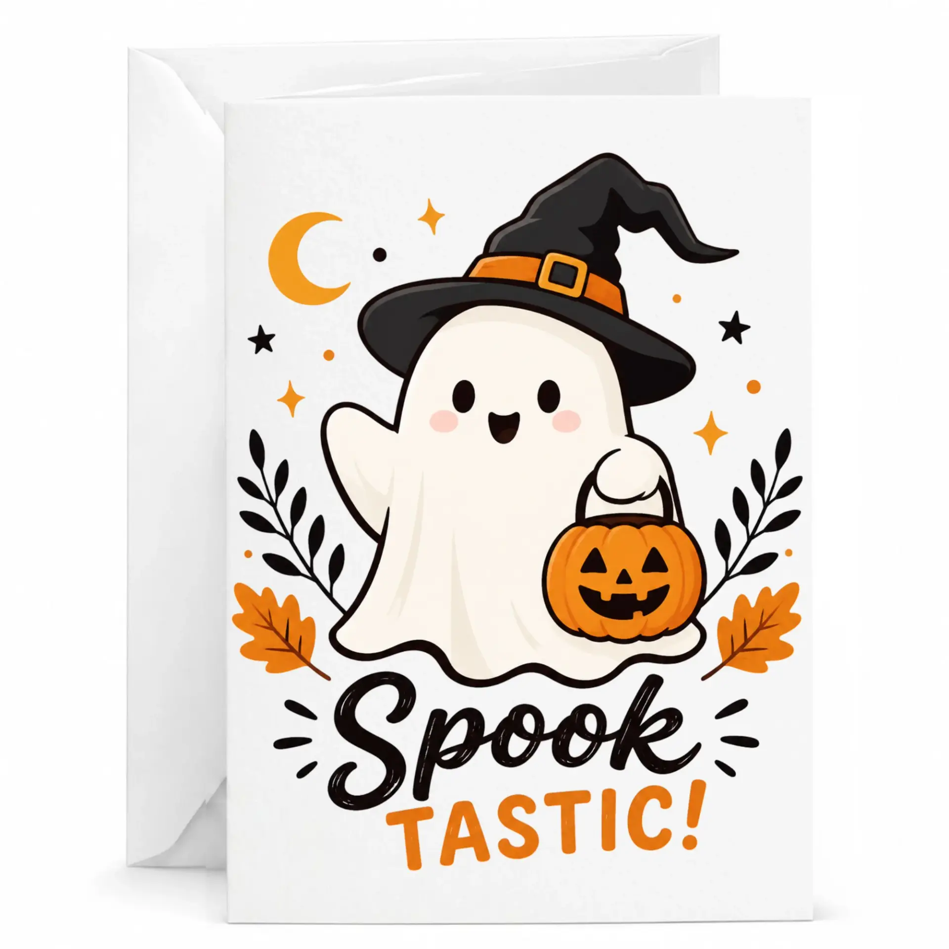 Funny Spooktastic Greeting Card with Envelope Cute Halloween Pumpkin Illustration for Holiday Wishes and Party Invites
