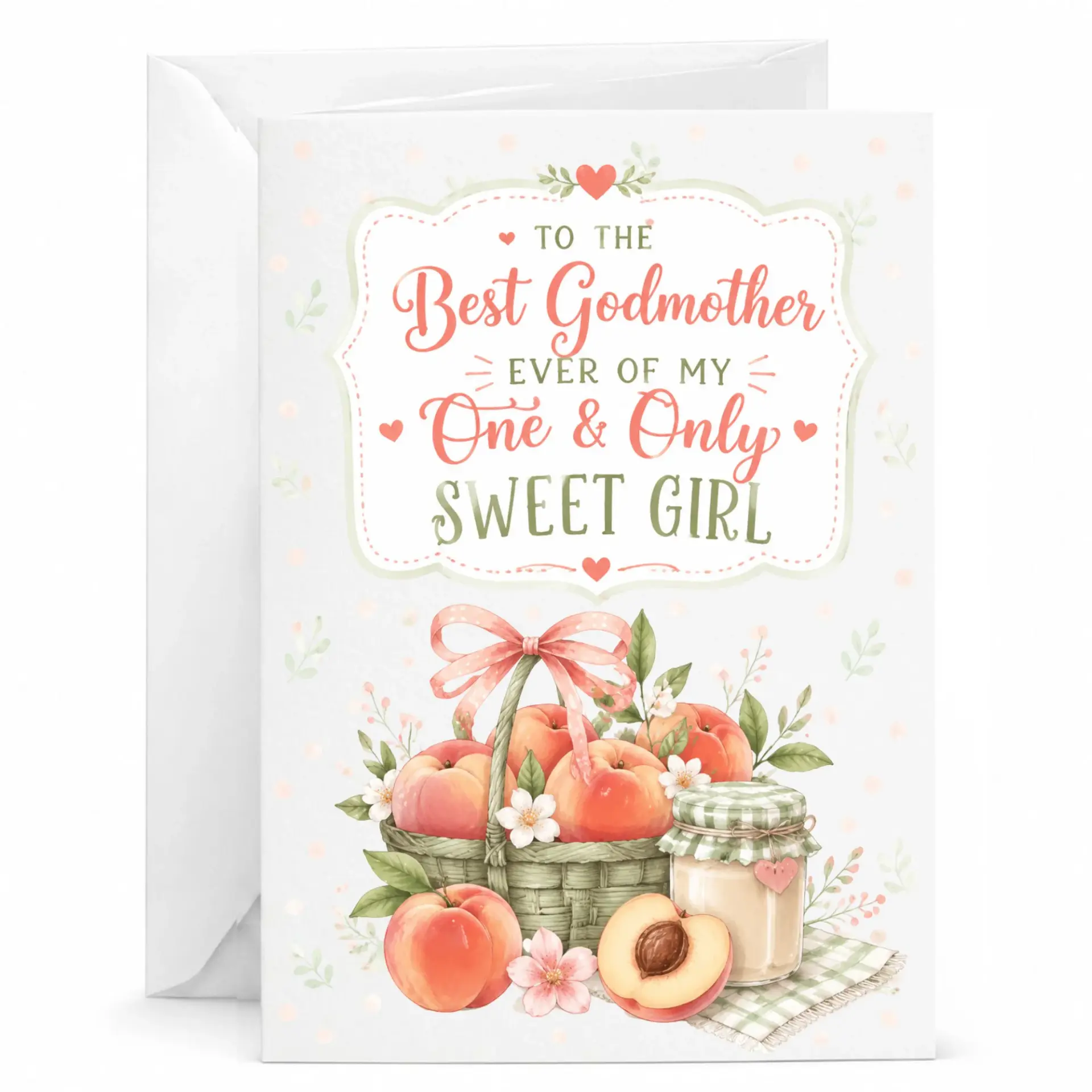 Greeting Card for Godmother from Sweet Girl Fruit Basket Illustration Heartfelt Floral Design