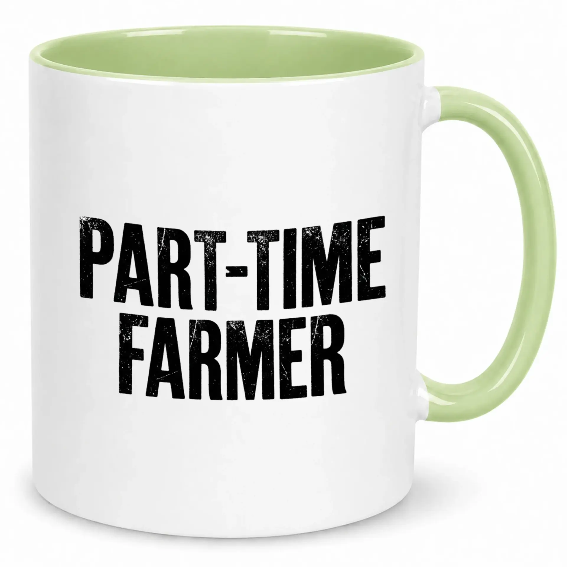 Funny Coffee Mug "part-Time Farmer" Ceramic with Distressed Print Design Two- Green Handle Ideal for Agriculture Enthusiasts