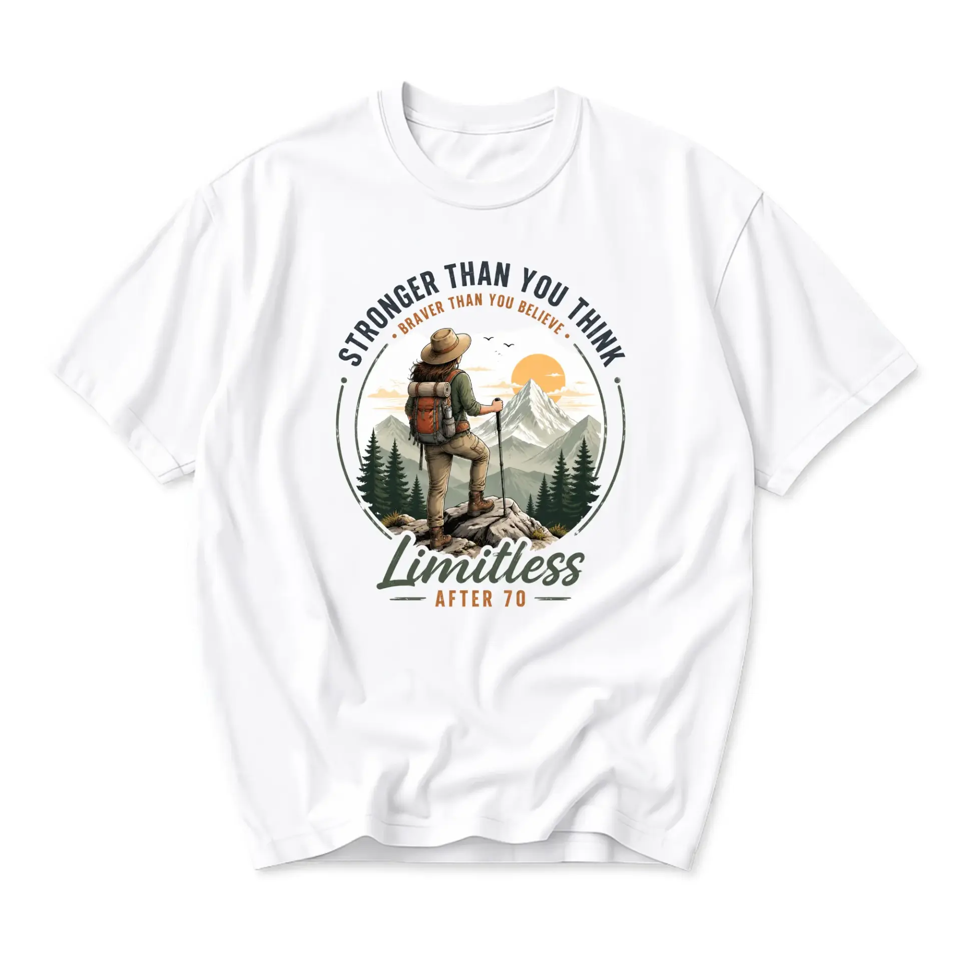 Graphic Tee Unisex Crew Neck Stronger Than You Think After 70 Mountain
