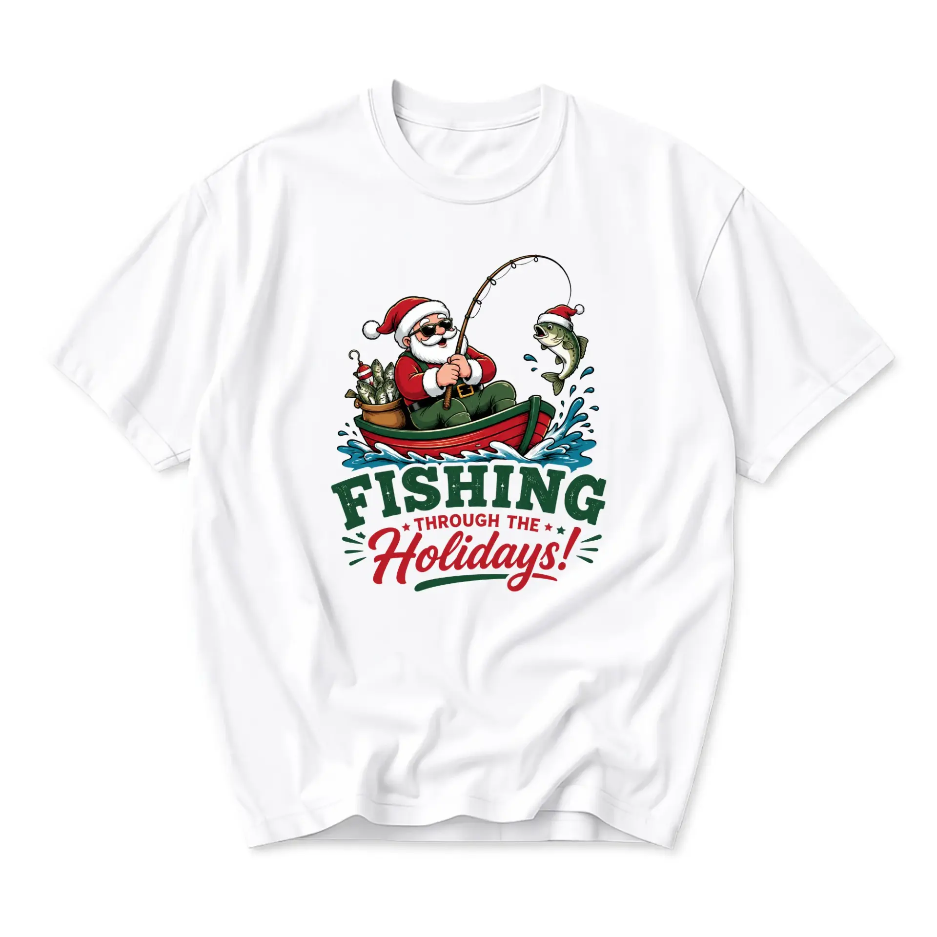 Funny Shirt Fishing Through the Holidays Graphic Tee Unisex Casual Apparel for Outdoor Lovers and Seasonal Outfit