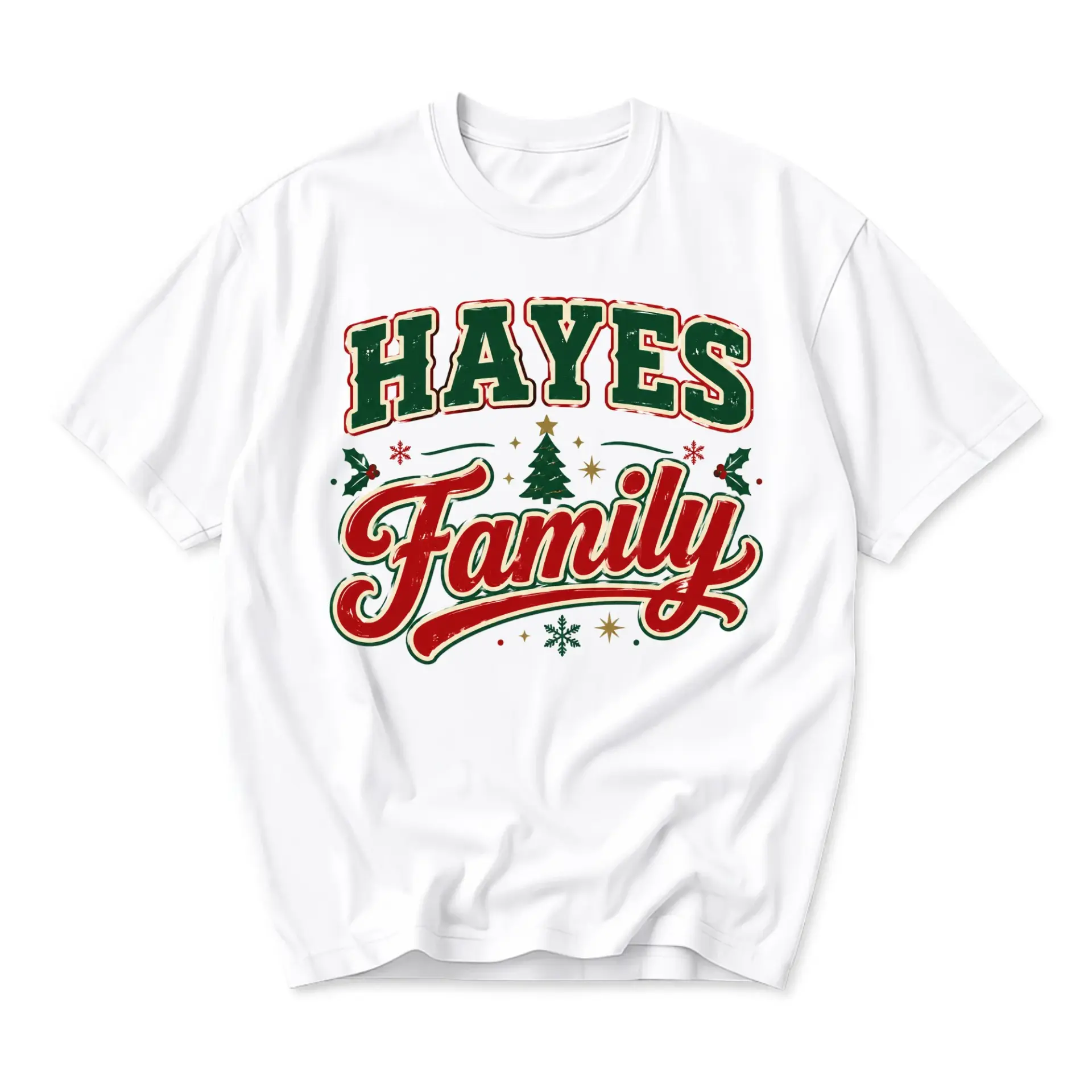 T-shirt Hayes Family Christmas Graphic Tee Vintage Style Holiday Celebration Apparel for Casual Everyday Wear White