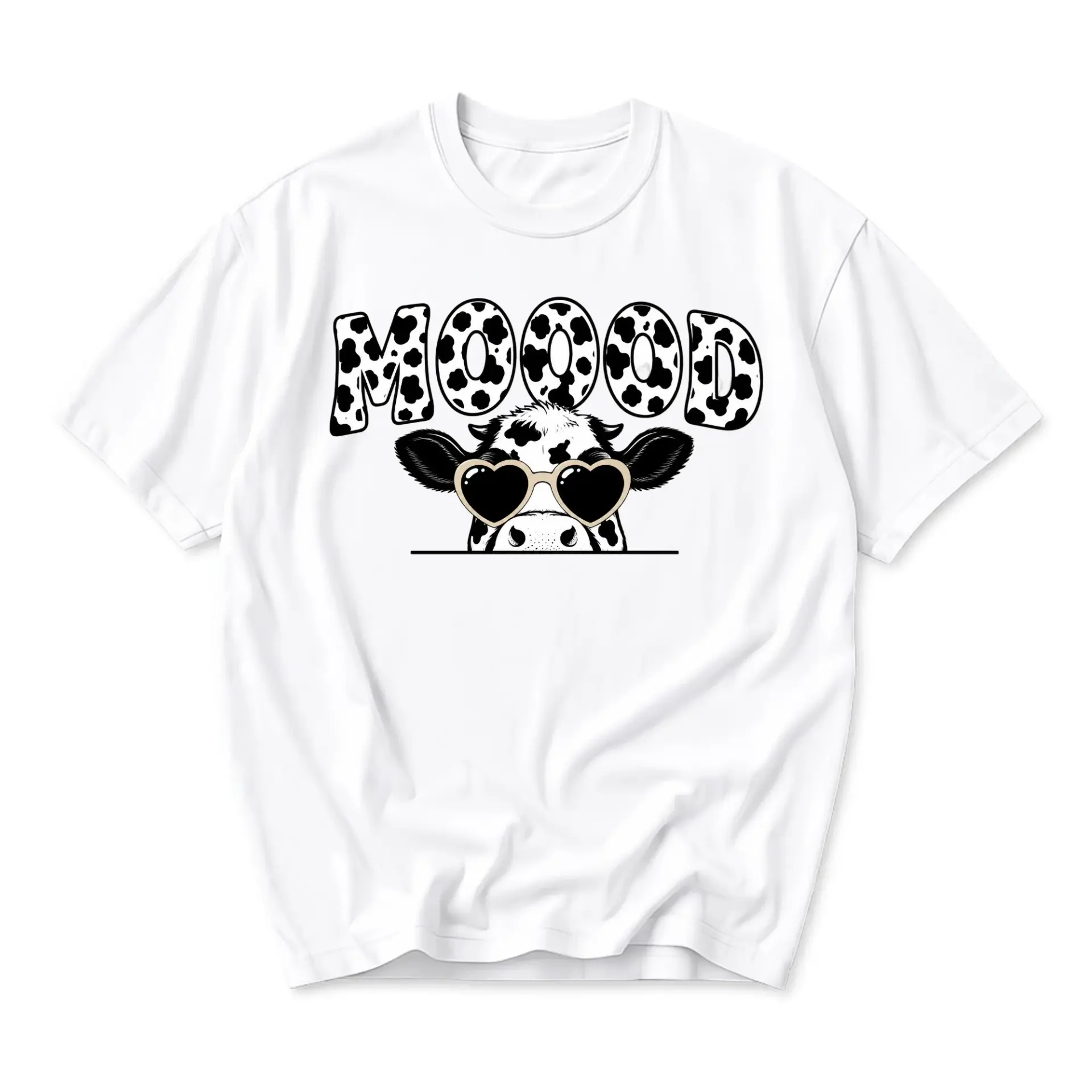 Graphic Tee Mood Cow Heart Sunglasses Unisex Crew Neck Shirt Funny Print Casual Cotton Blend Top Everyday