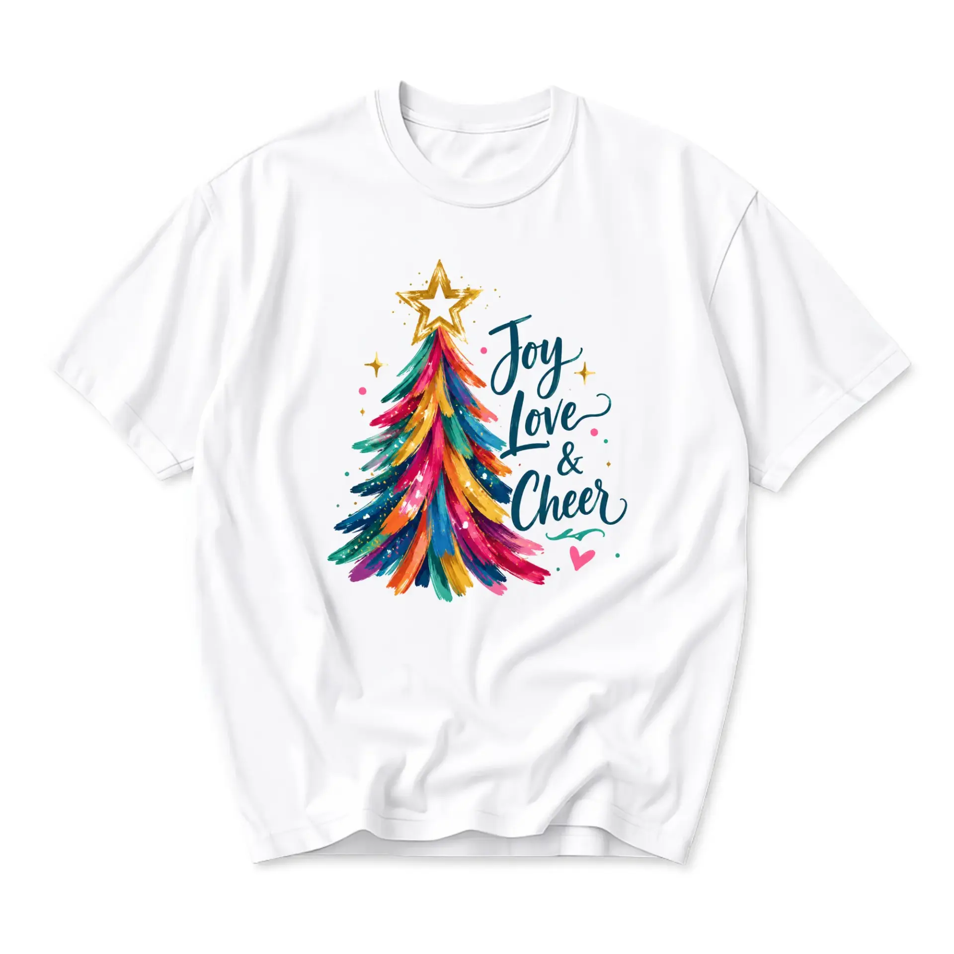 T-shirt Joy Love and Cheer Holiday Graphic Tee Colorful Artistic Christmas