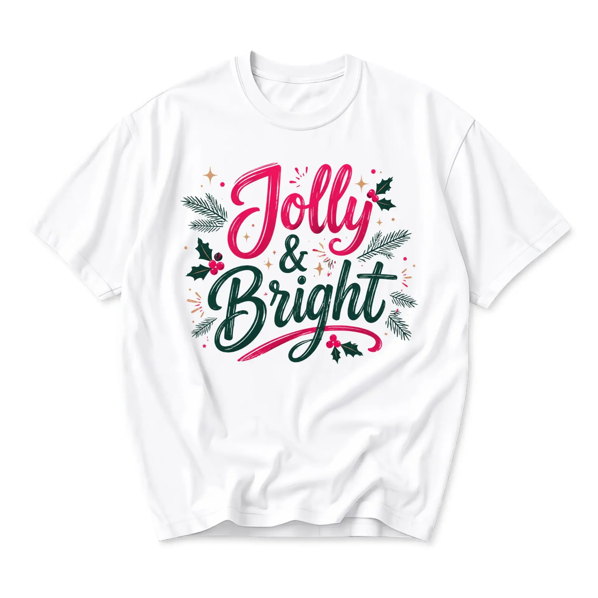 Graphic Tee Jolly and Bright Holiday Celebration Print Unisex Casual Crew Neck Comfortable Cotton Blend Shirt