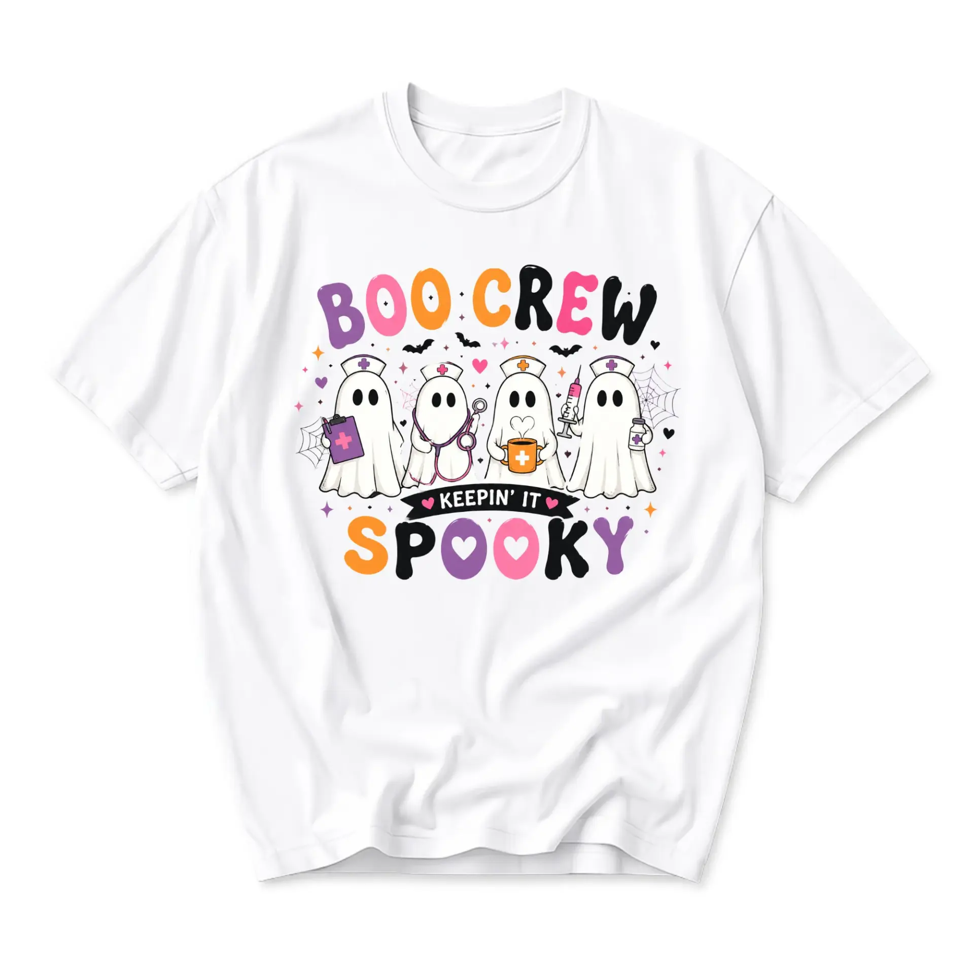 Funny Shirt Boo Crew Keepin It Spooky Ghost Nurse Graphic Tee Casual Crew Neck Unisex Short Sleeve Cotton Top