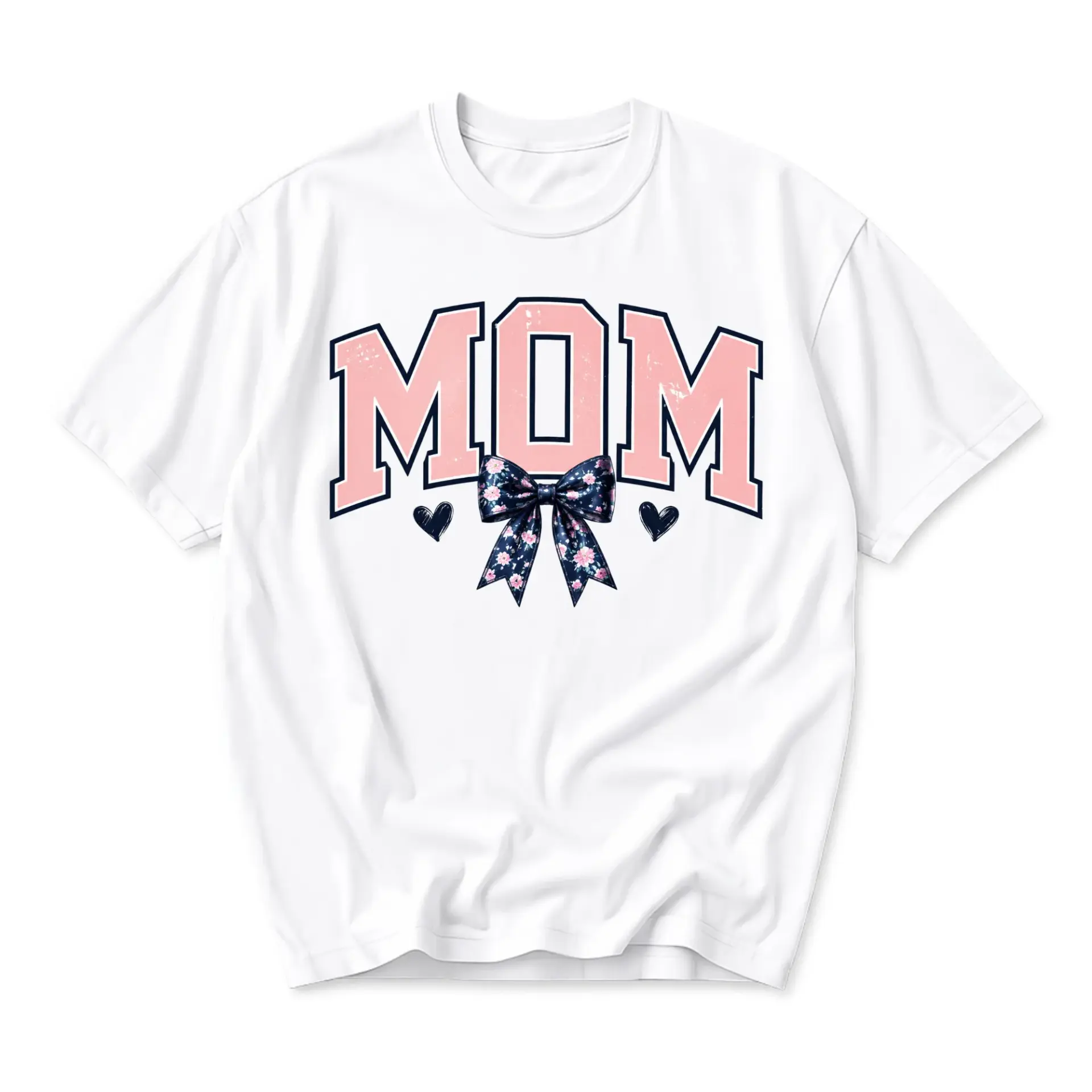 T-shirt Mom Graphic Tee Soft Cotton Unisex Crew Neck Shirt with Floral Bow and Heart Details for Casual Everyday Wear