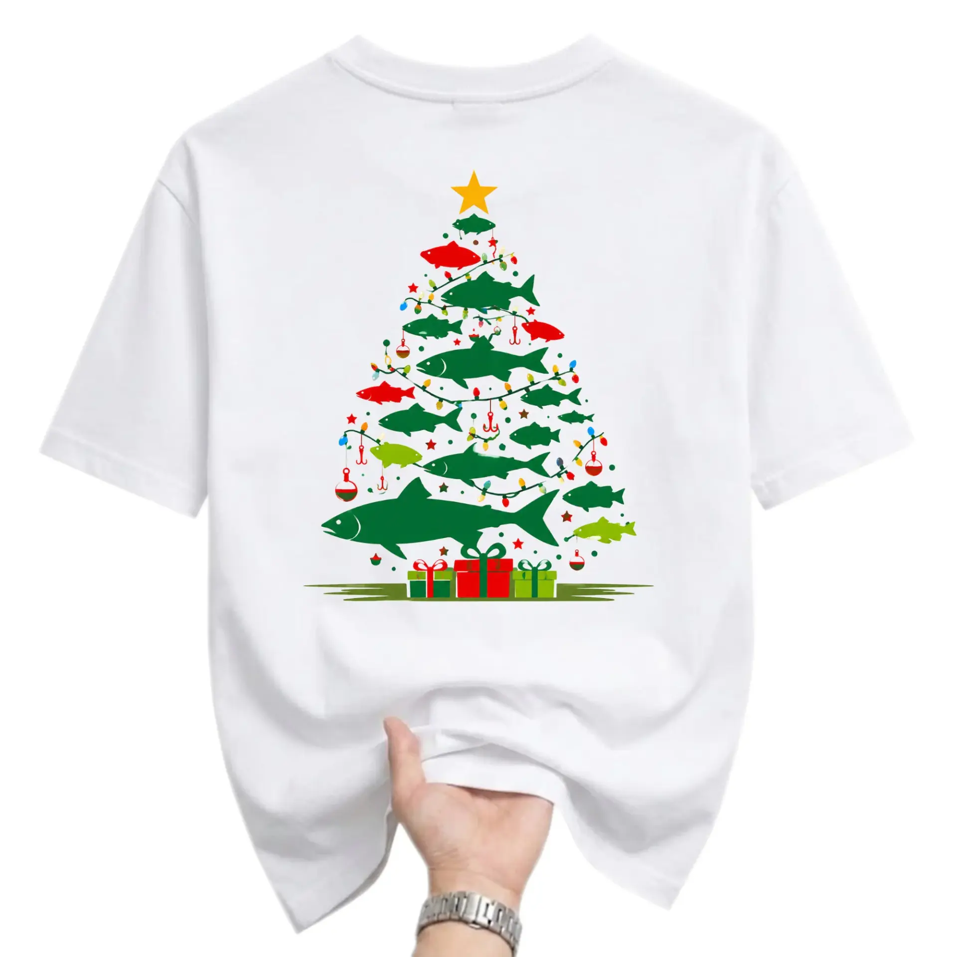 Graphic Tee Unisex Christmas Tree Fishing Theme Holiday Apparel Seasonal