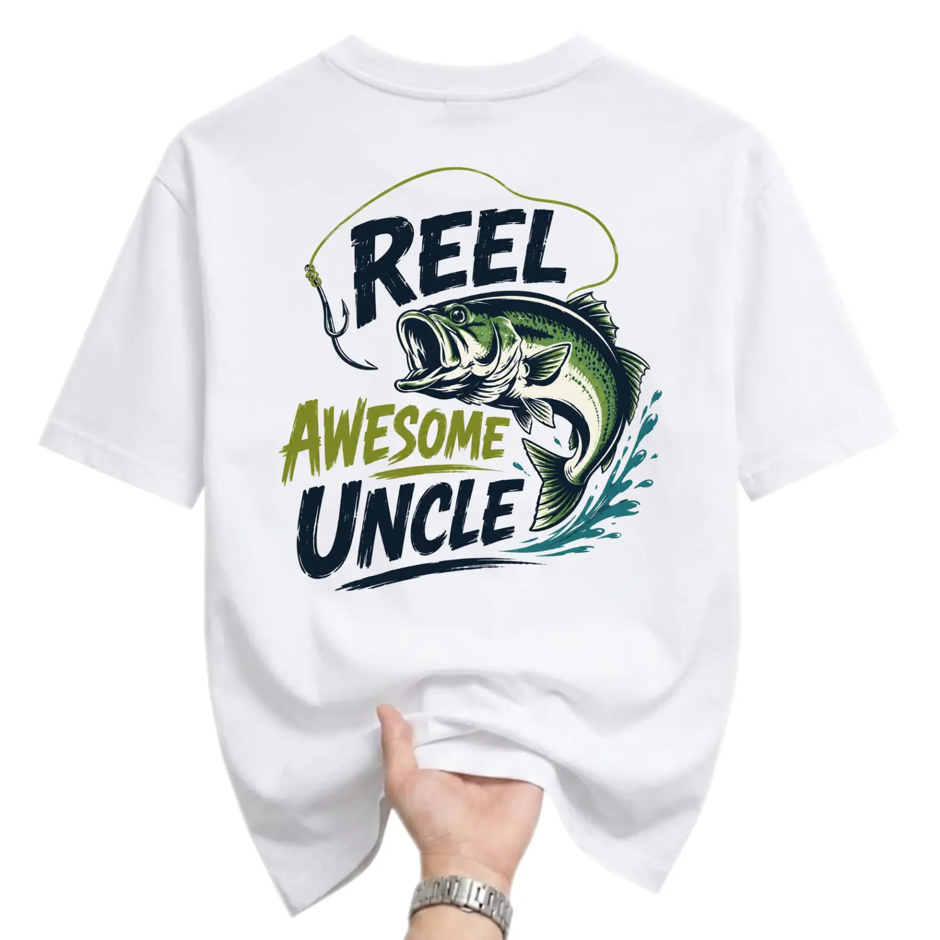 Funny Shirt Reel Awesome Uncle Graphic Tee Gift for Anglers Casual Unisex Cotton Crew Neck Short Sleeve Top White