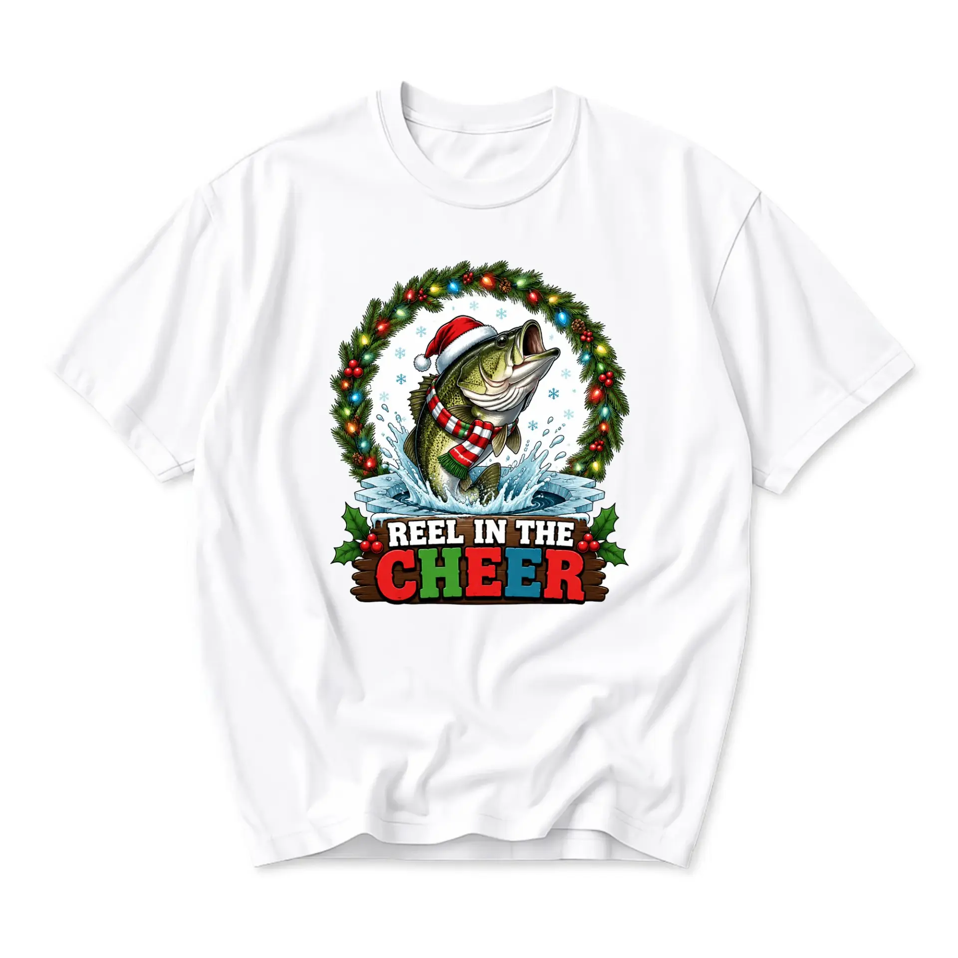 Funny Shirt Reel in the Cheer Fish Graphic Tee Holiday Fishing Themed