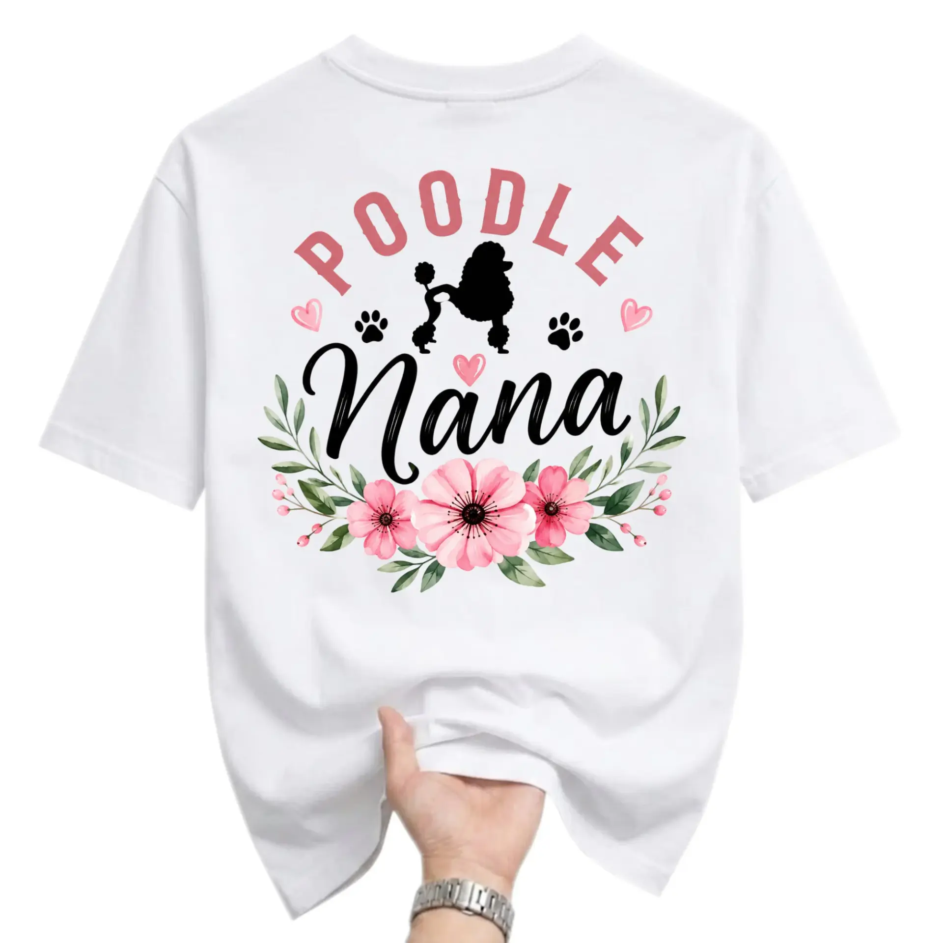 Graphic Tee Poodle Nana Floral Design Unisex Crew Neck Short Sleeve Casual Cotton Blend T-Shirt for Dog Lovers