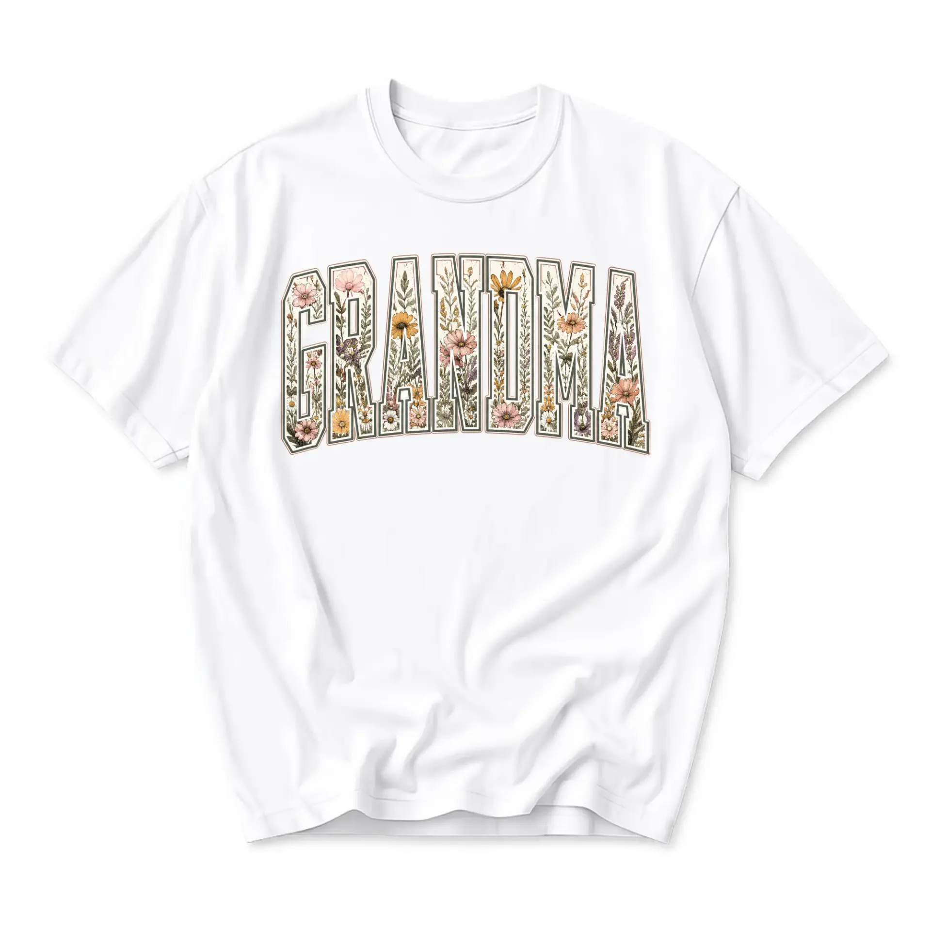 Graphic Tee Grandma Floral Lettering Print Unisex Crew Neck Casual Everyday