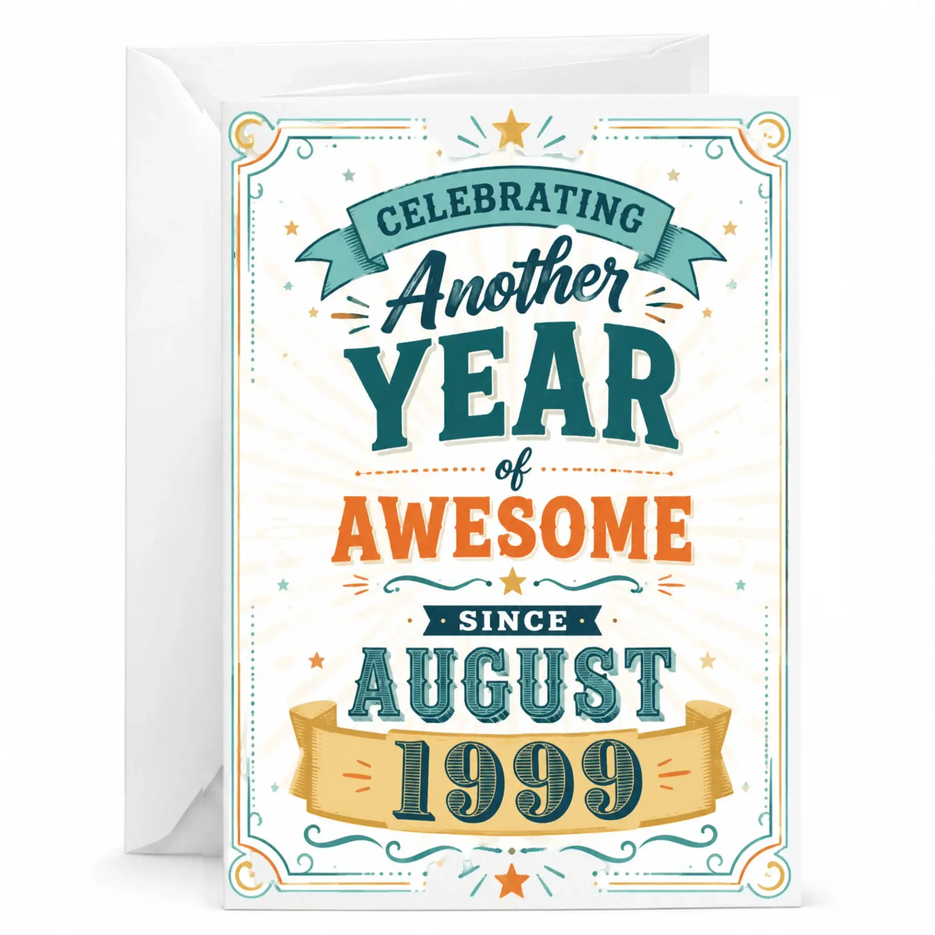 Birthday Card for Anyone Born in August 1999 Celebrating Another Year of Awesome Vintage Style Milestone Greeting