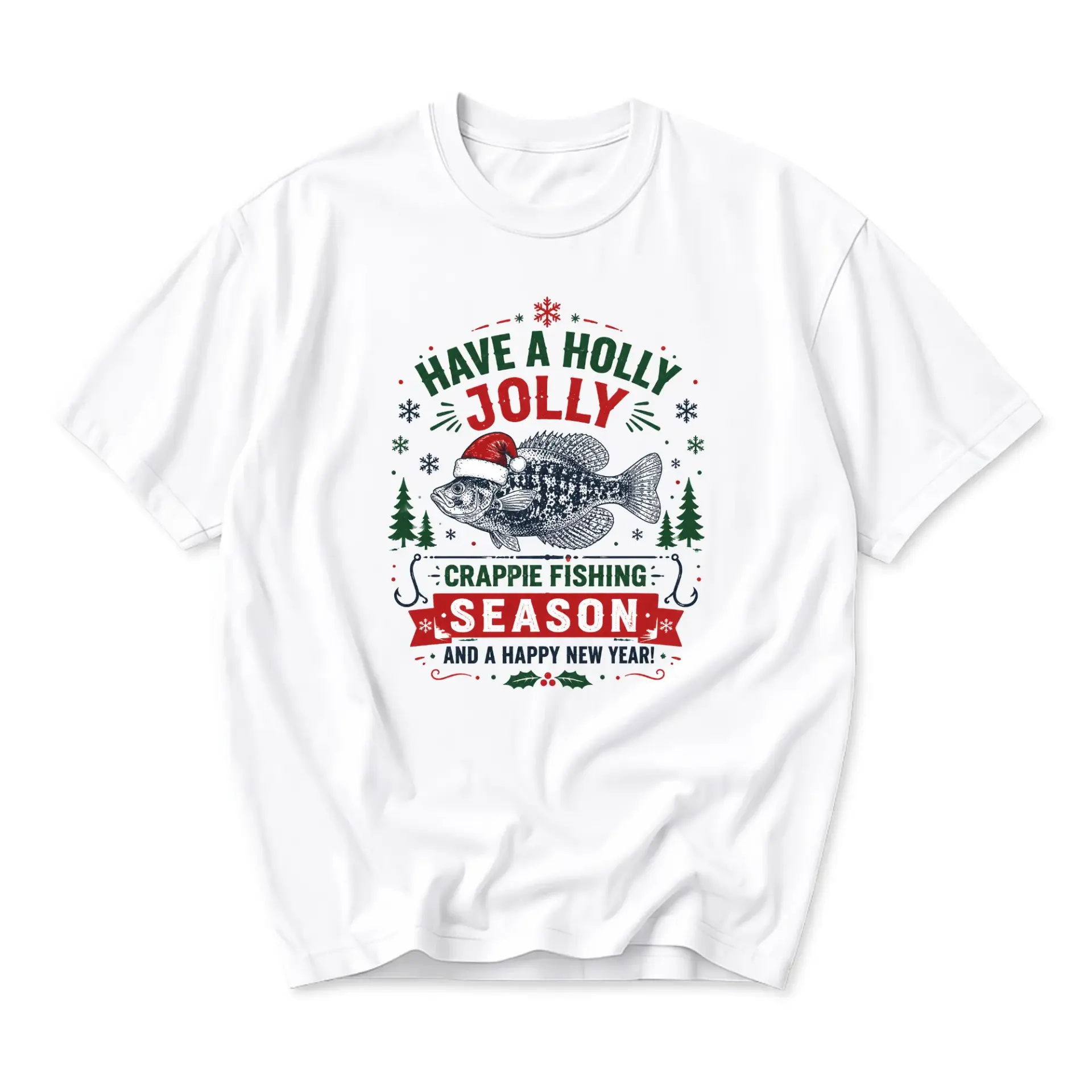 Funny Shirt Crappie Fishing Christmas Graphic Tee Holiday Angler Humor